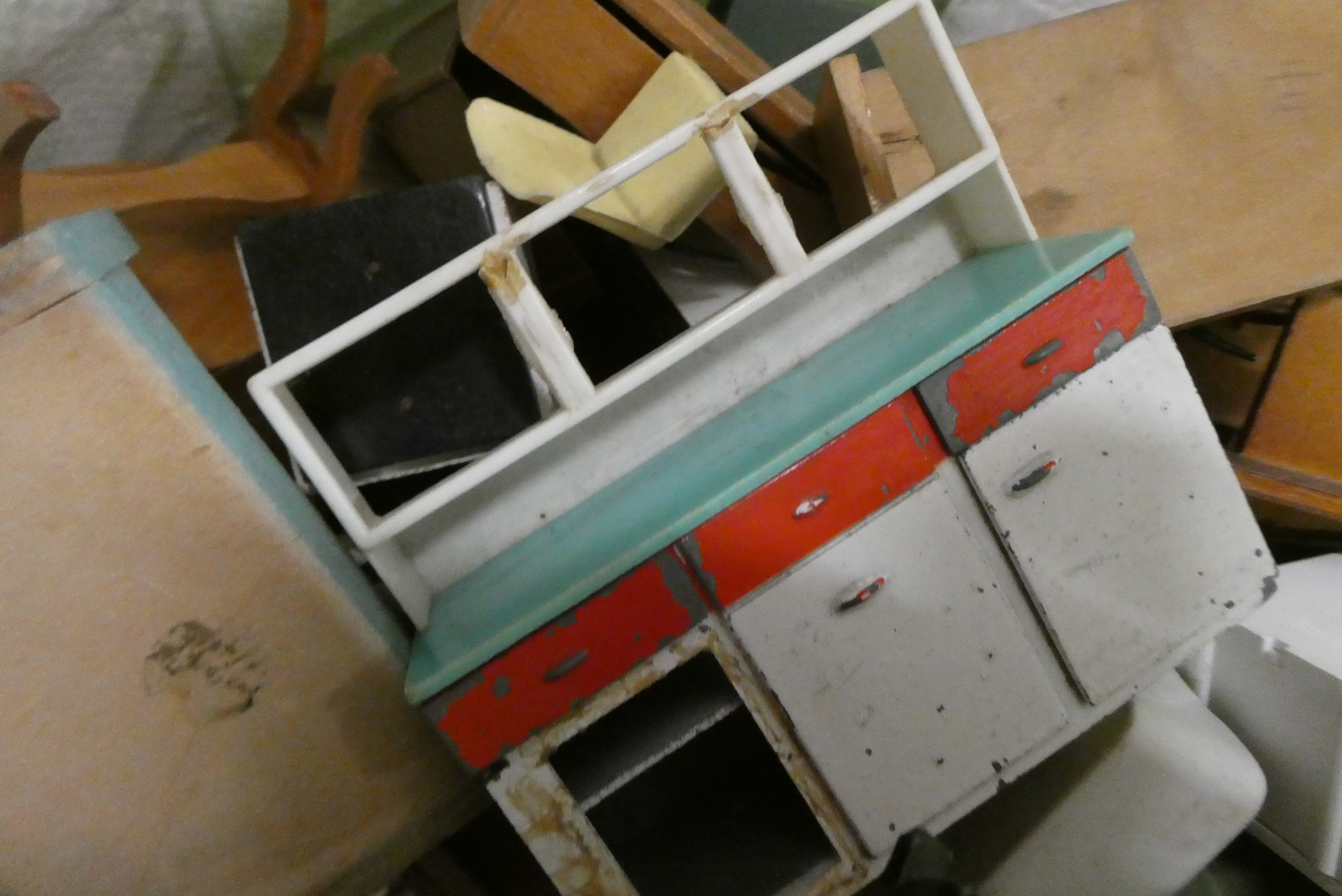 A large quantity of doll's house furniture and accessories, comprising metal, wood and plastic Image
