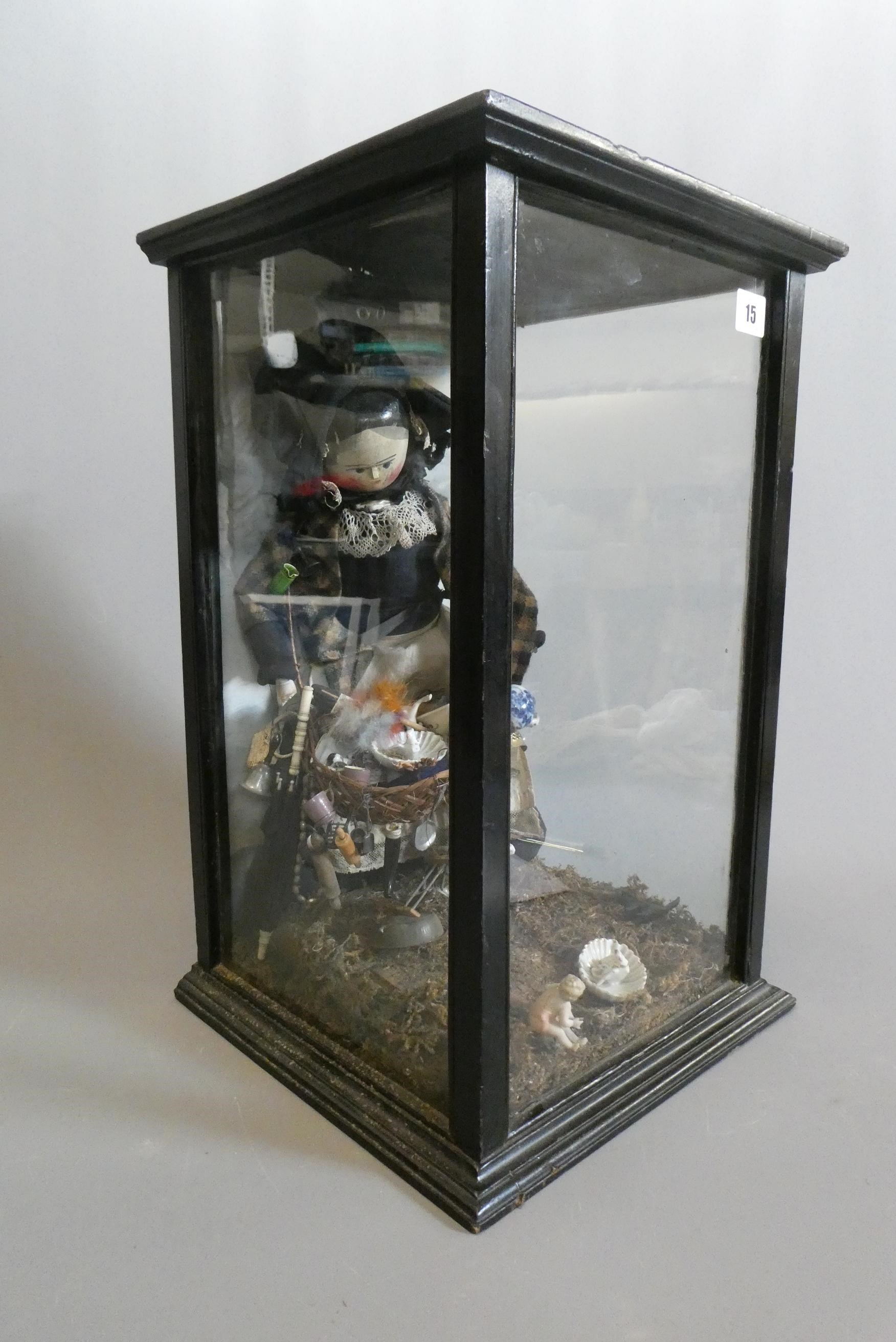A cased haberdashery saleswoman peg doll Image