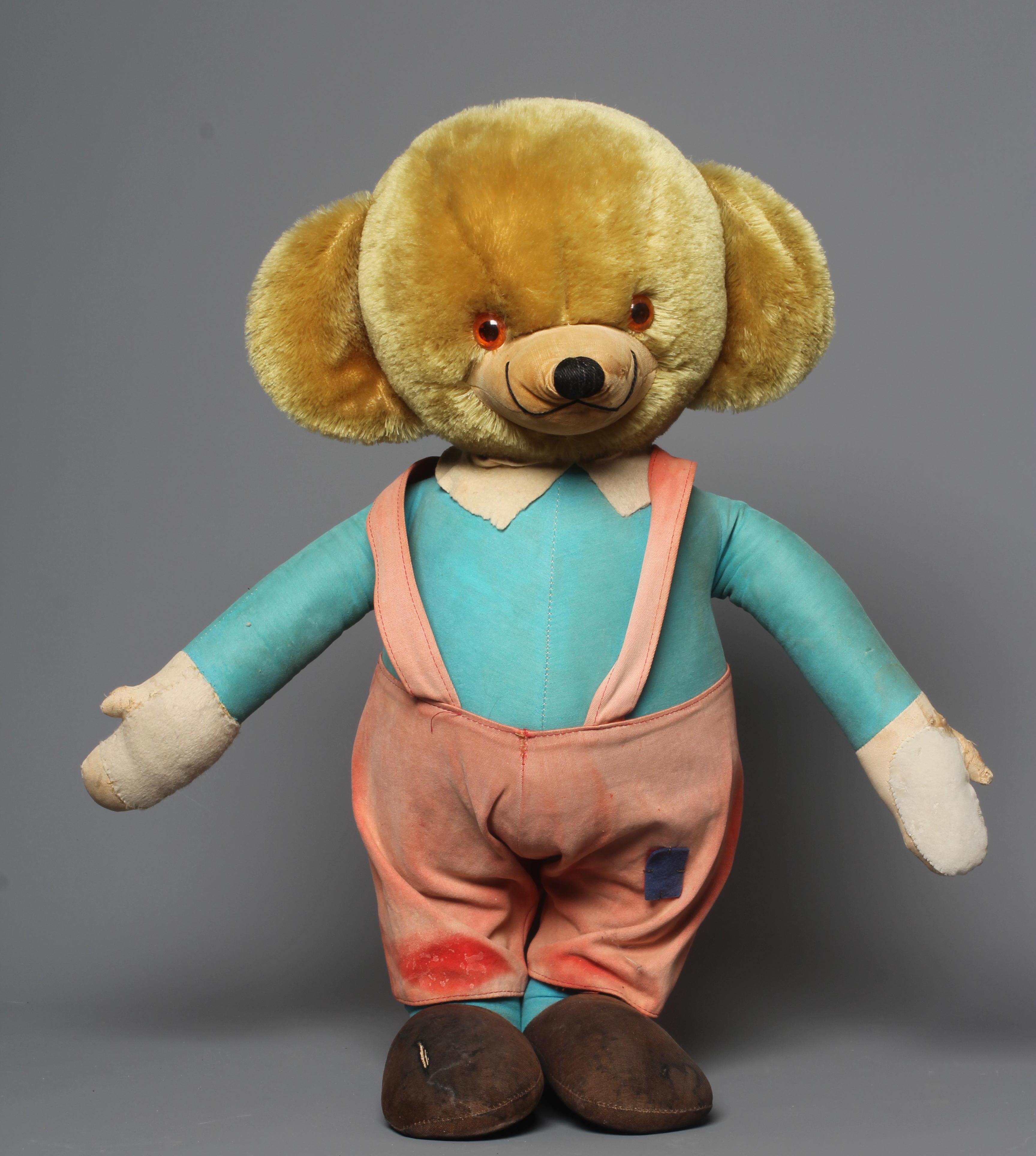 A large Merrythought Mr Twisty cheeky bear, with ear bells, original outfit and label to foot, 22 Image