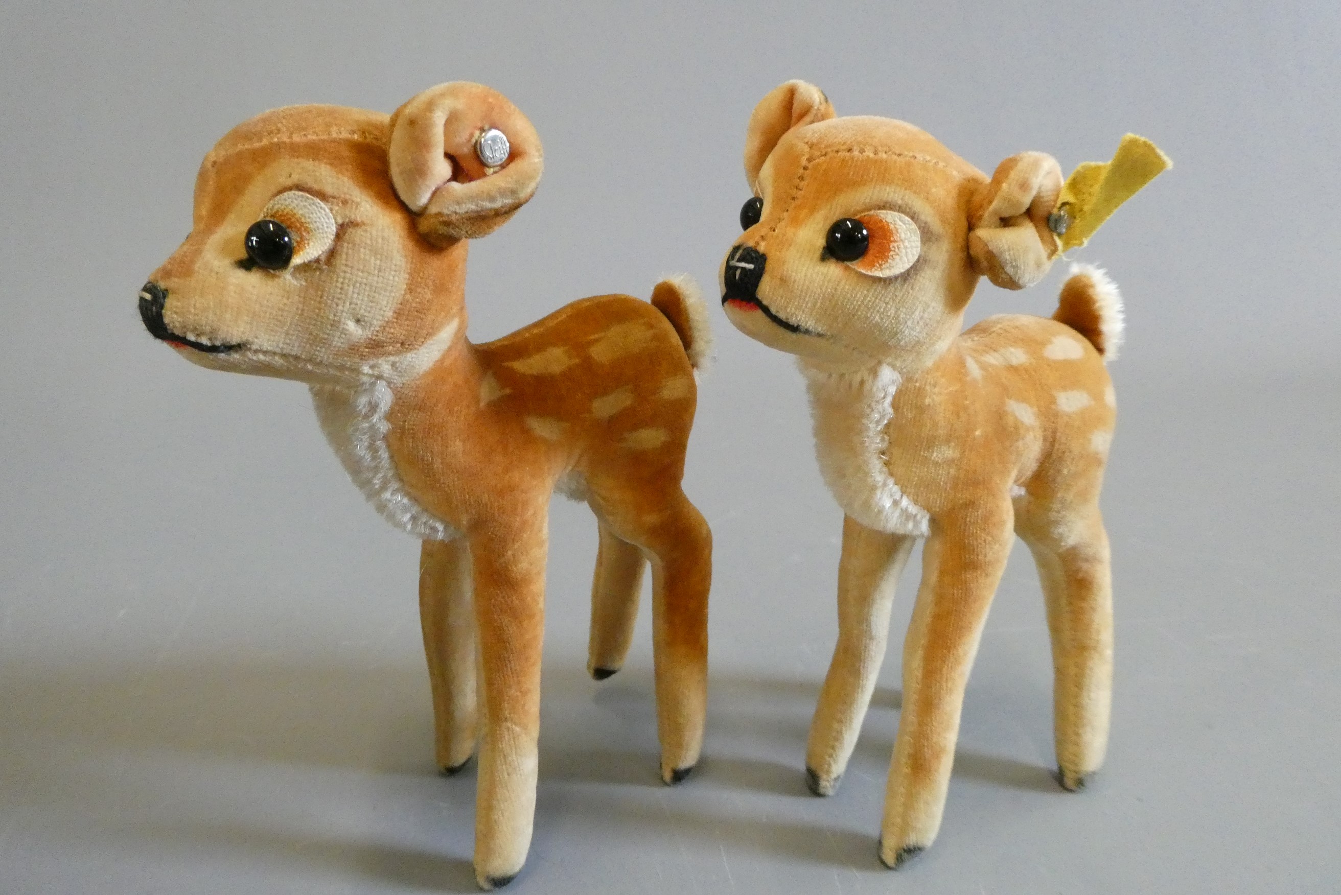 Six Steiff plush animals comprising two bambi's, two elephants, a Leo lion and a small squirrel Image