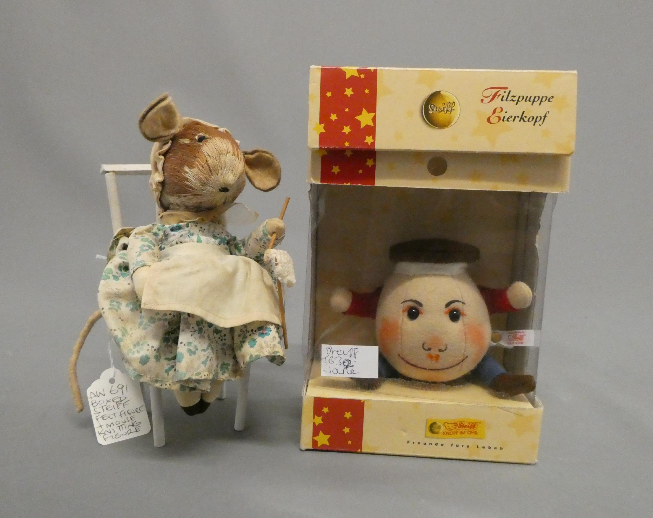 Two soft toys, comprising a boxed 9cm Steiff Humpty Dumpty "The Legend of Lewis Caroll" and a felt Image