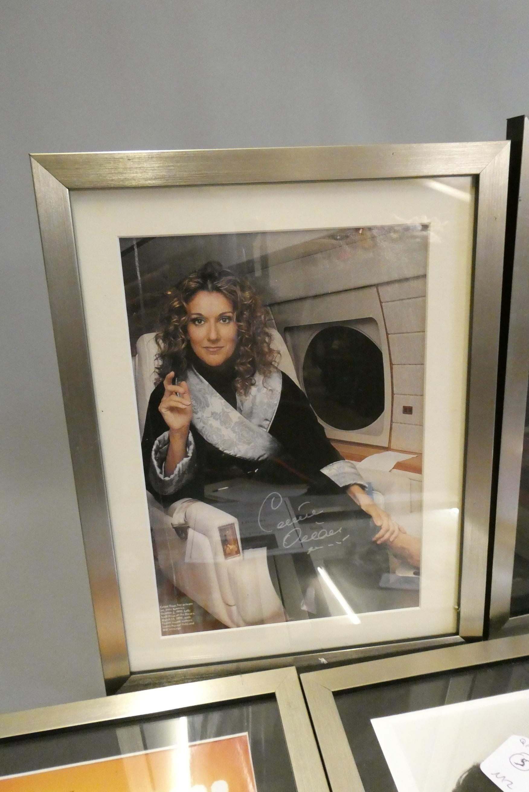 Five signed celebrity photographs comprising Tina Turner, Barbra Streisand, two Celine Dion and Image