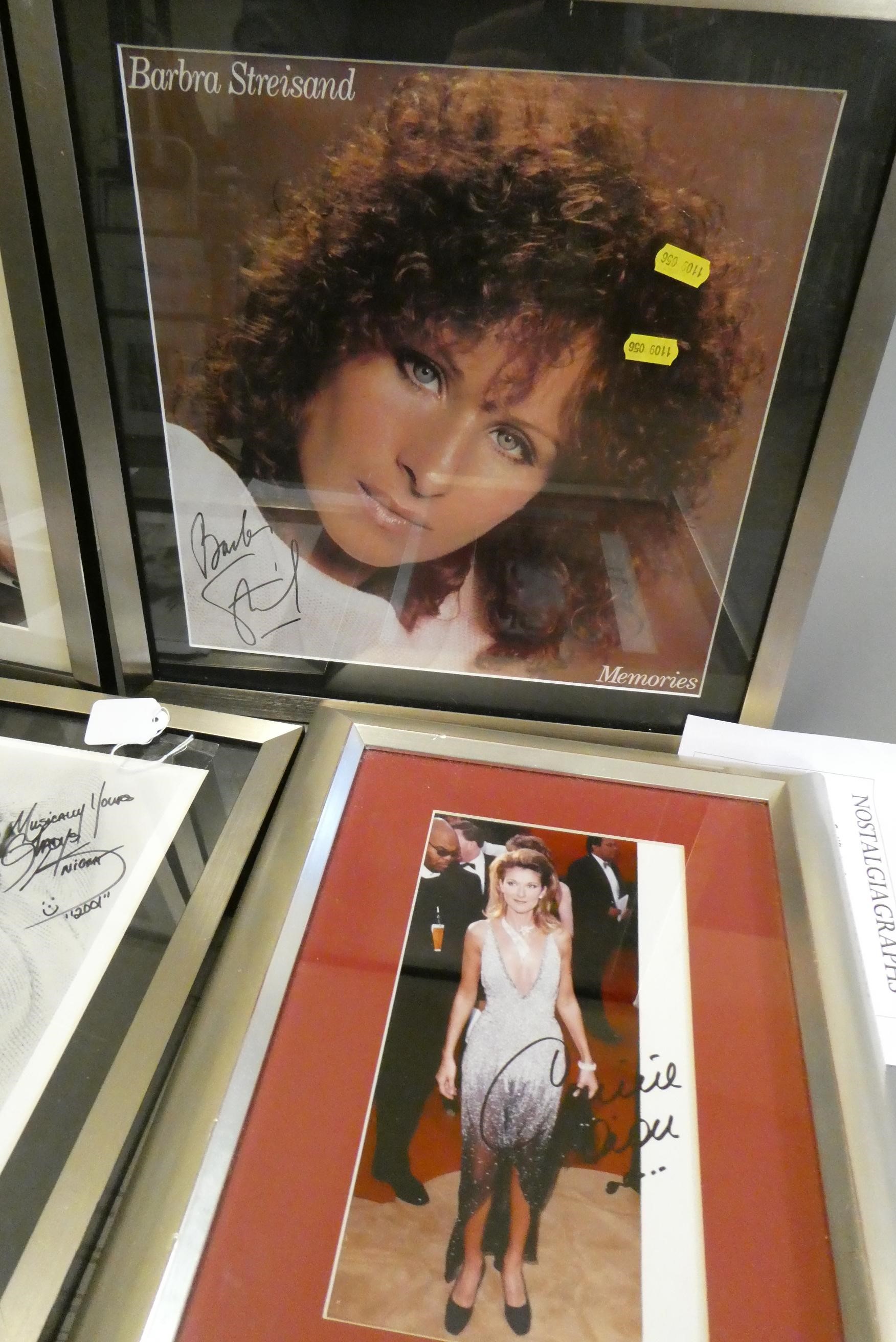 Five signed celebrity photographs comprising Tina Turner, Barbra Streisand, two Celine Dion and Image