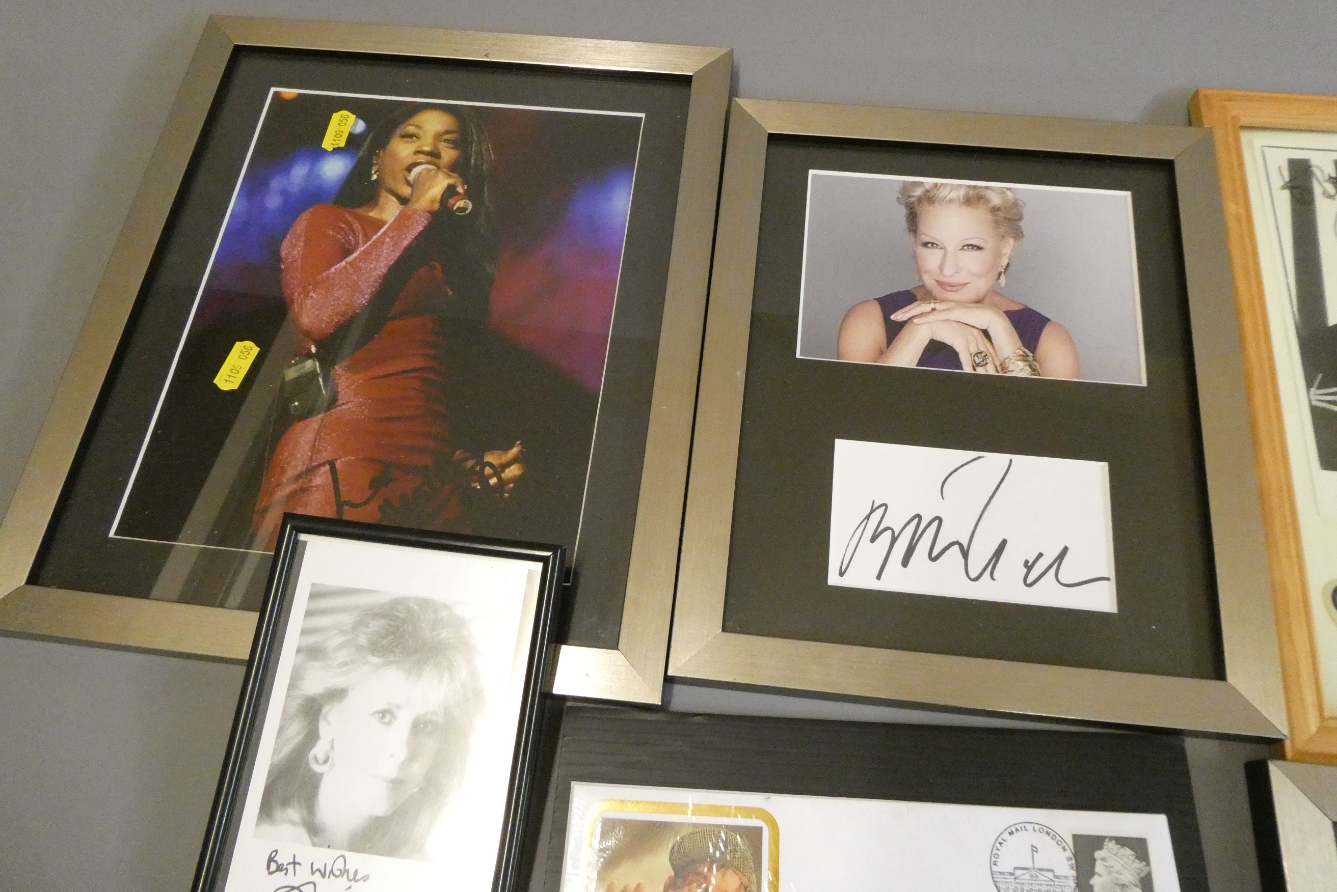 Six signed celebrity photographs comprising Paul Weller, Gloria Gaynor, Sir Norman Wisdom, Bette Image