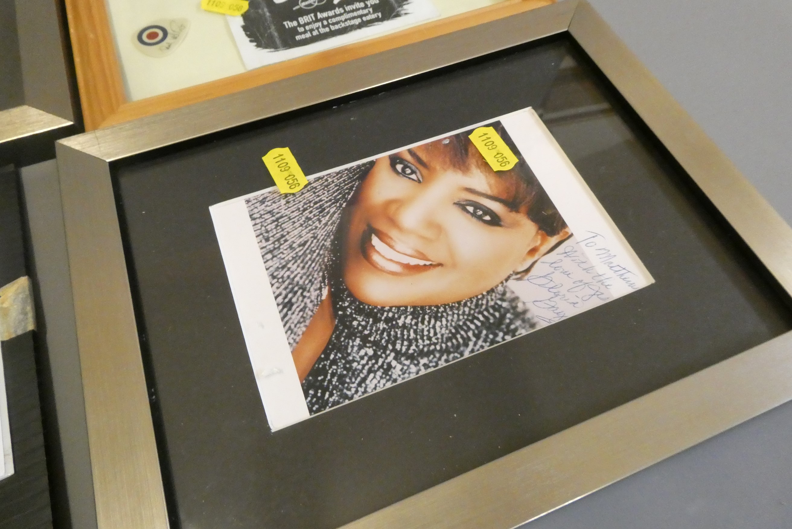 Six signed celebrity photographs comprising Paul Weller, Gloria Gaynor, Sir Norman Wisdom, Bette Image