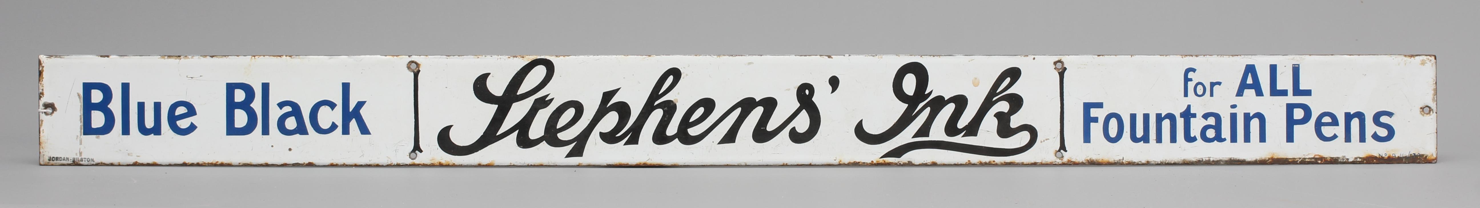Stephens' Ink enamel advertising sign, "Blue Black for ALL Fountain Pens", Jordan Bilston (Est. plus Image