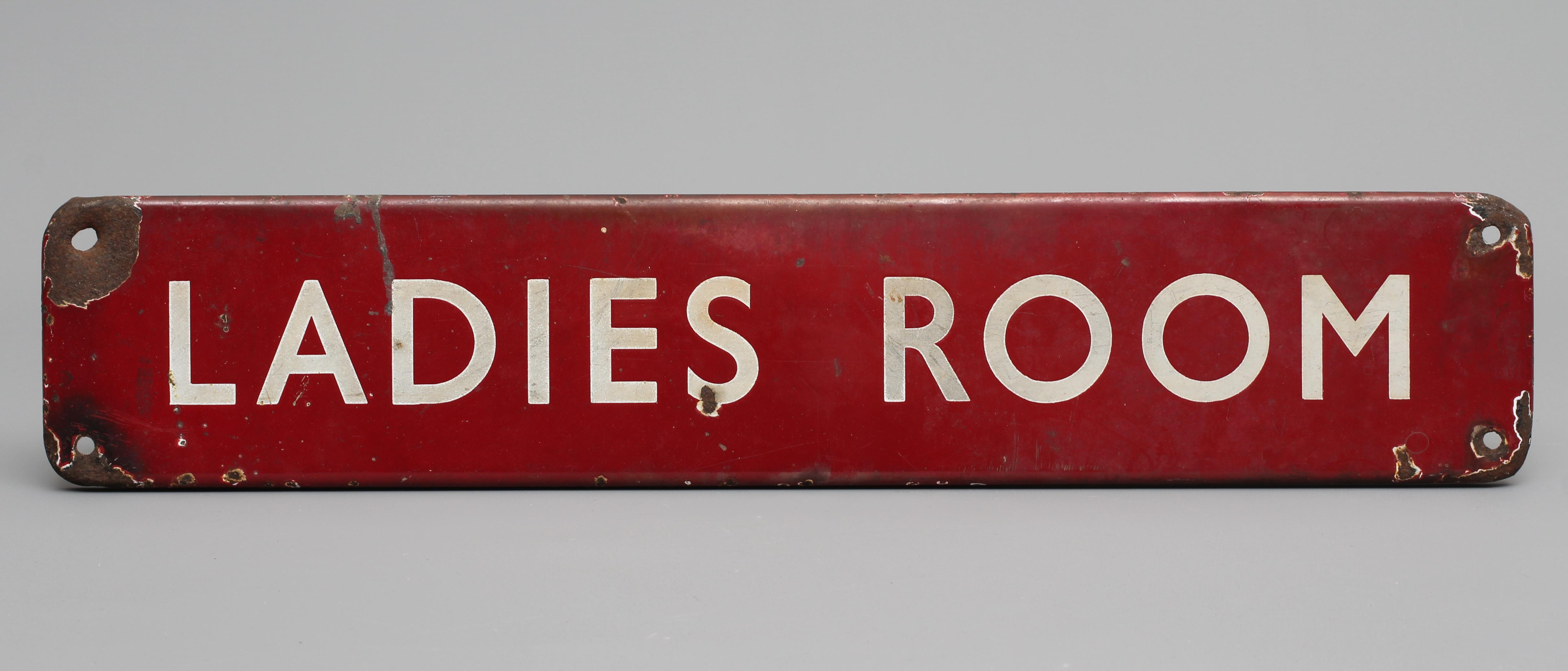 Ladies Room, enamel LMR railway sign, 18 1/8" x 3 5/8" (Est. plus 24% buyer's premium inc. VAT) Image