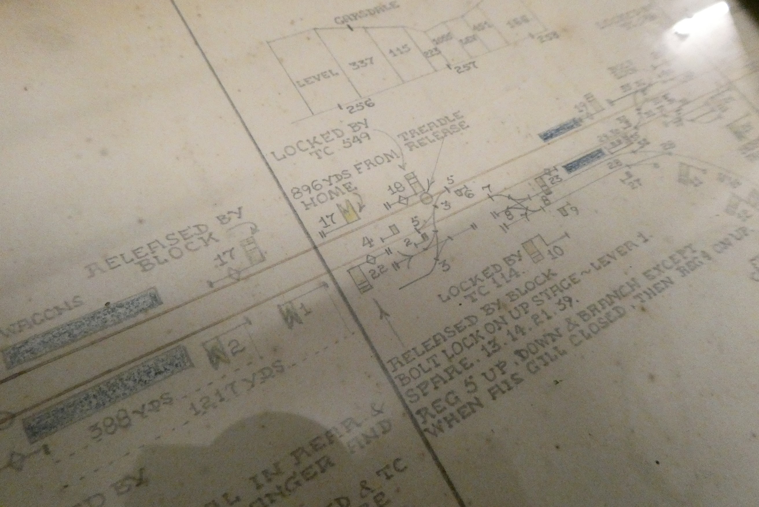 Mounted cardboard draftsman diagrams for the pre-war LMS track formations of the signal box block of Image