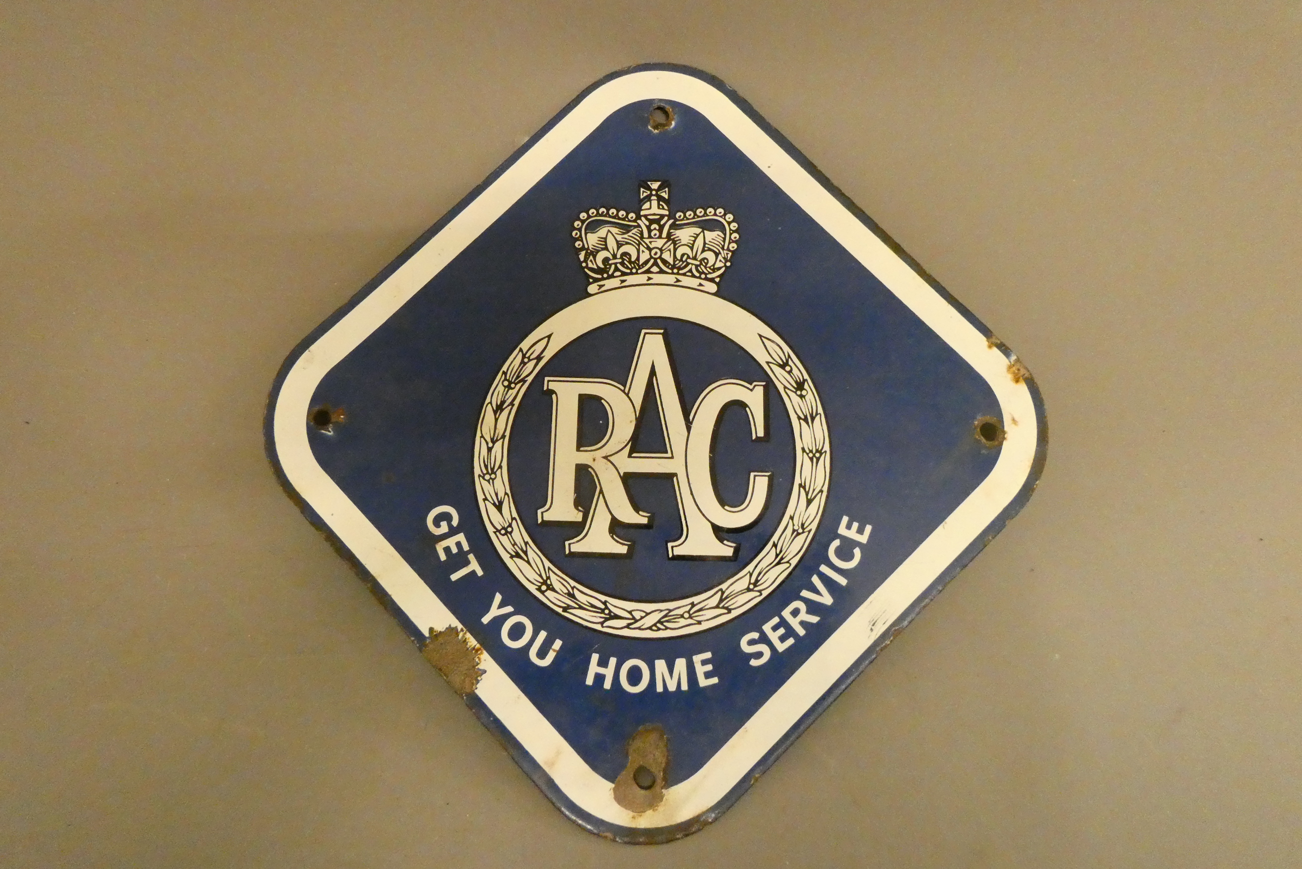 A small enamel RAC 'Get you home service' sign, some loss around screw holes and one chip to edge,8 Image
