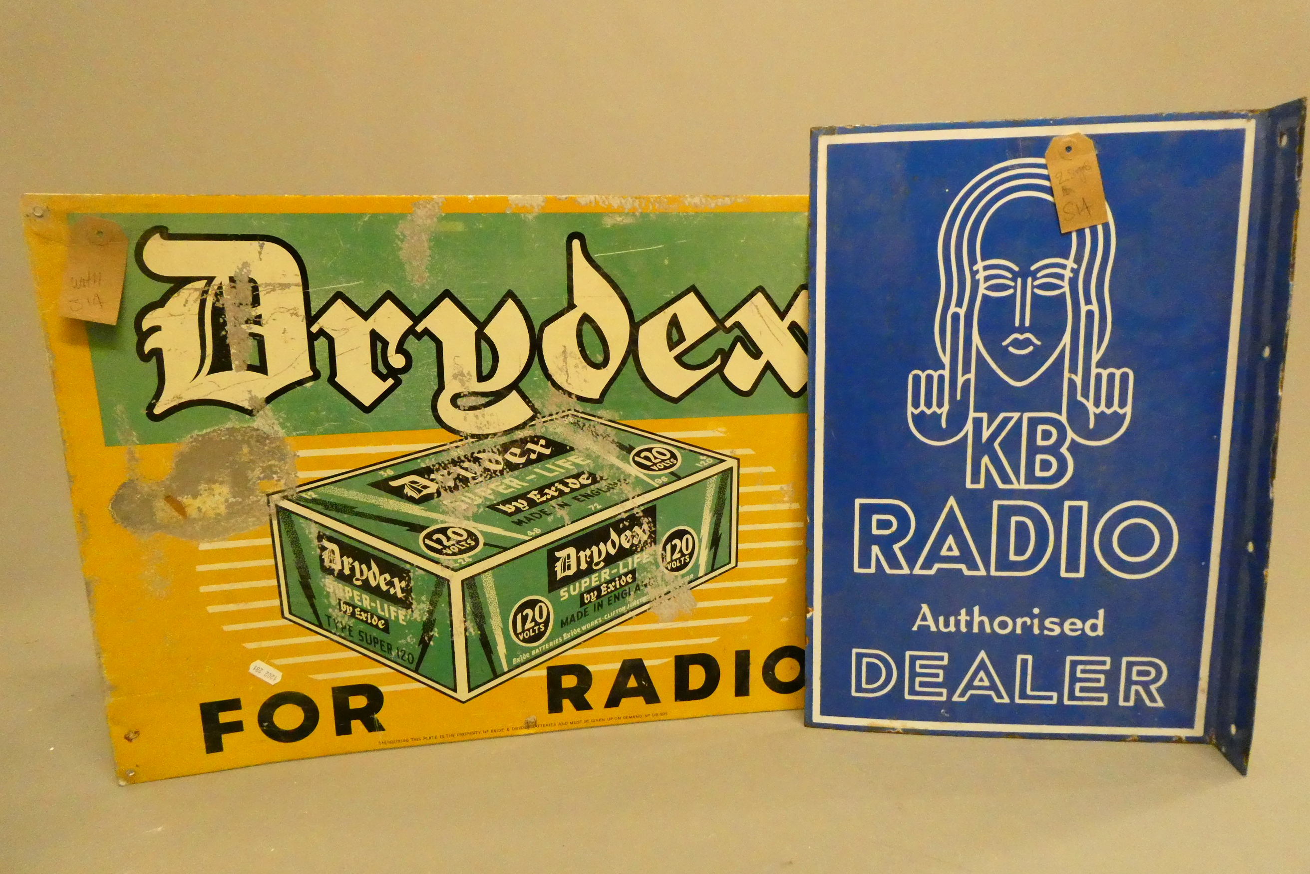 An enamel double sided wall mounting KB Radio Dealer sign (condition good+) and a printed aluminium Image