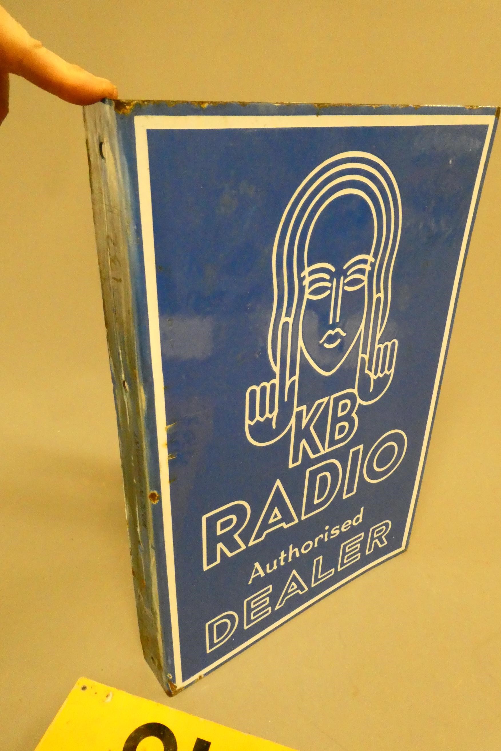 An enamel double sided wall mounting KB Radio Dealer sign (condition good+) and a printed aluminium Image