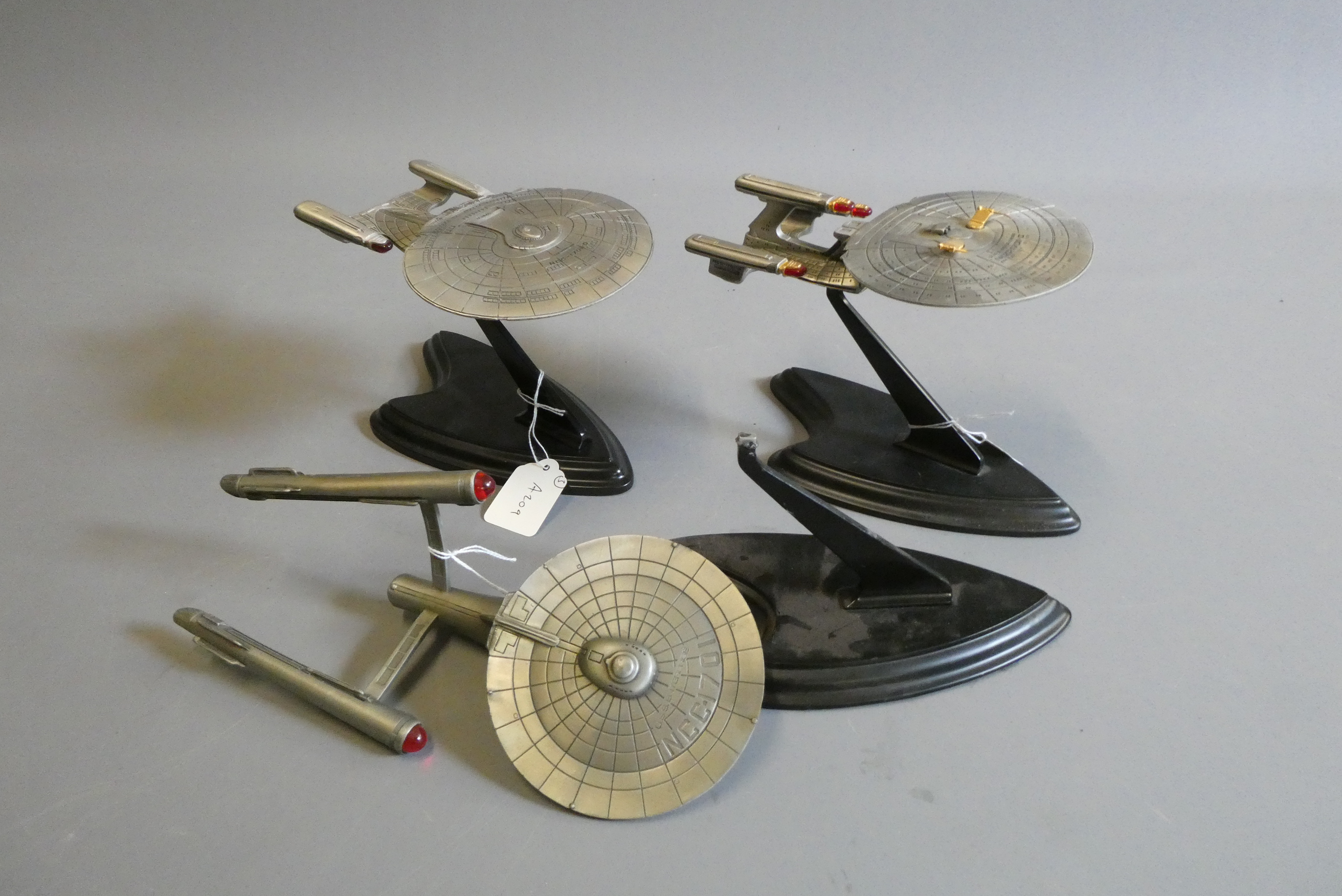 Star Trek - Three Franklin Mint USS Enterprise pewter models, two good, the other imperfect and with Image