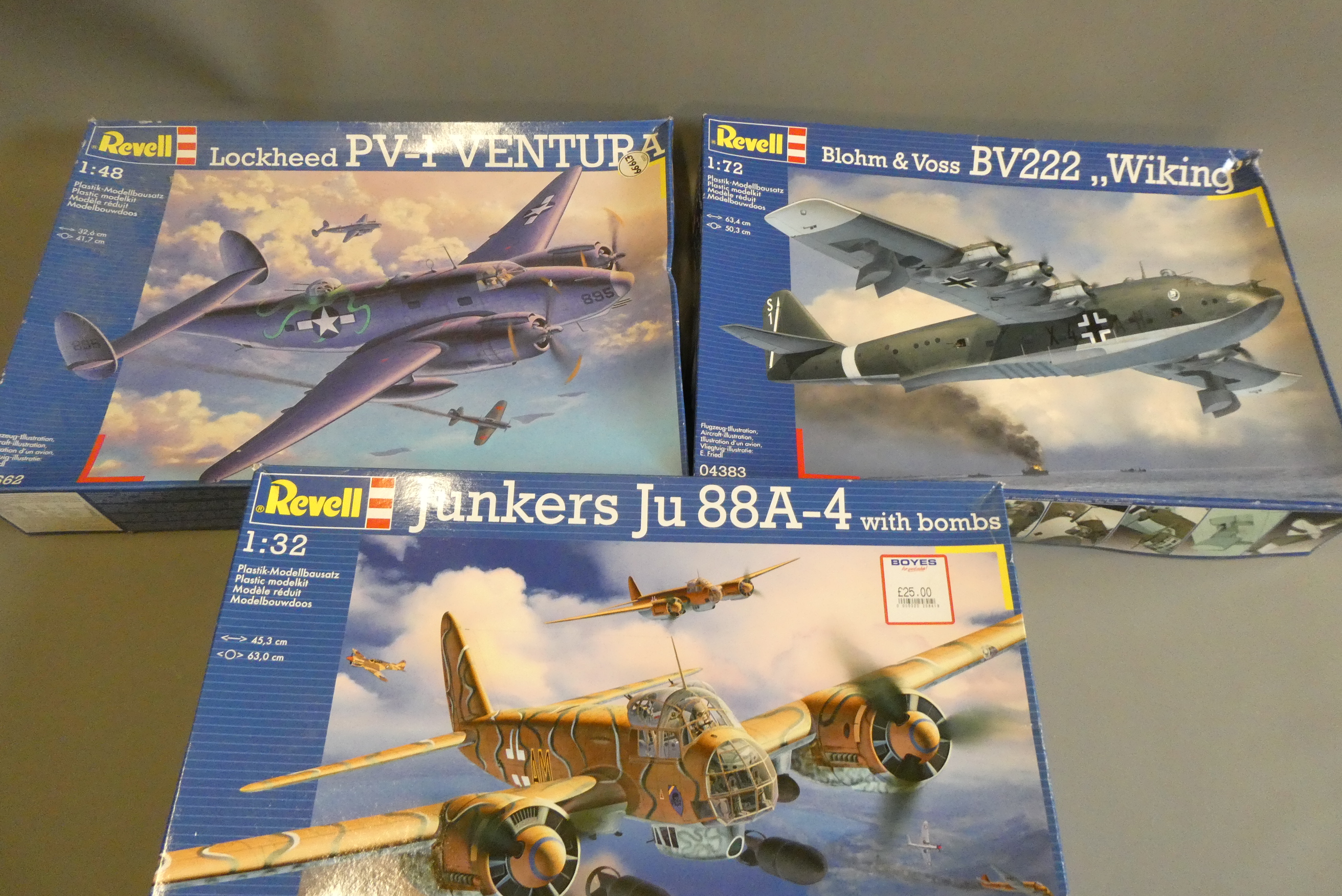 Eleven military aircraft construction kits by Revell, ten 1:72 scale and one 1:32 scale, some boxes Image
