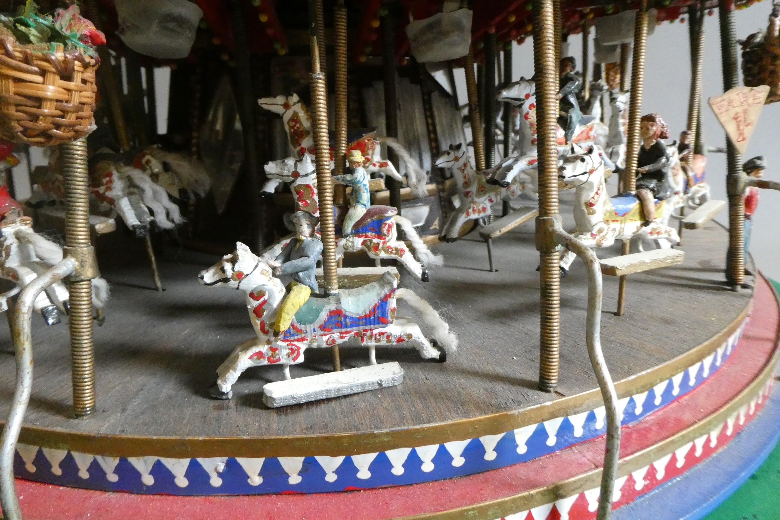 A handmade model gallopers merry-go-round roundabout of wood and brass construction with electric Image