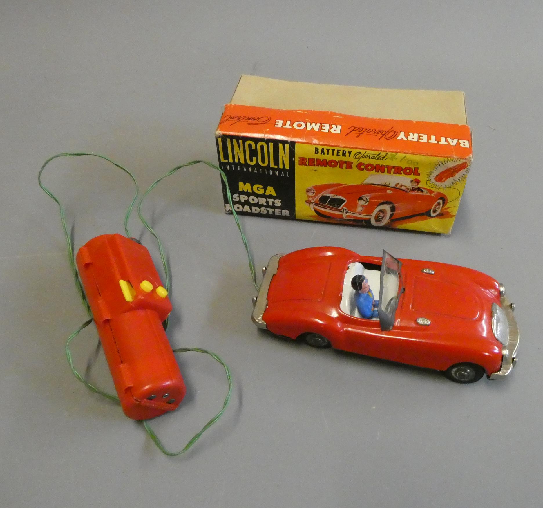 Lincoln battery operated MGA sports car finished in red, tested in working order, box good, model Image