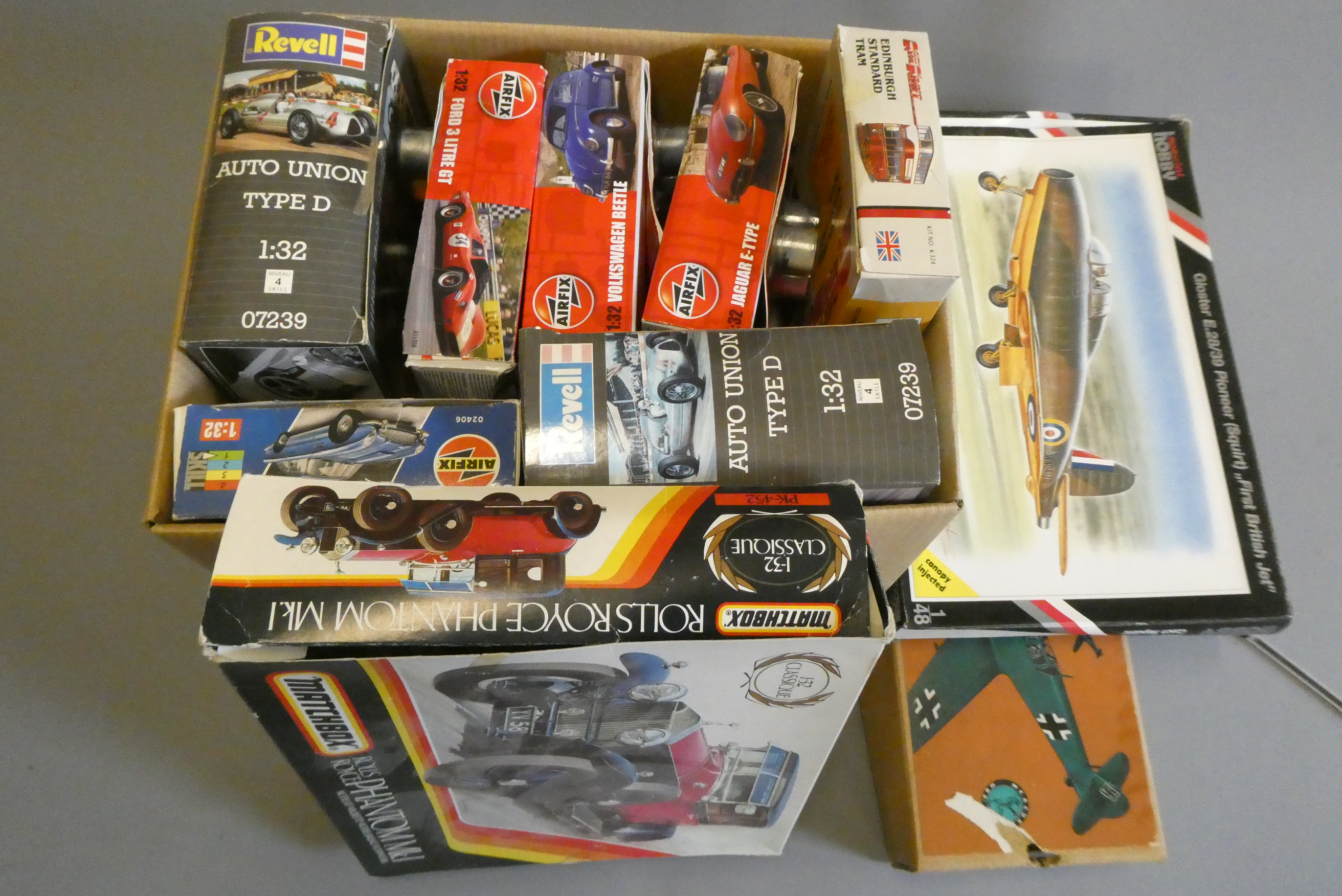 Plastic construction kits by Airfix and Matchbox, aircraft and cars including Mercury balsa ME109 Image
