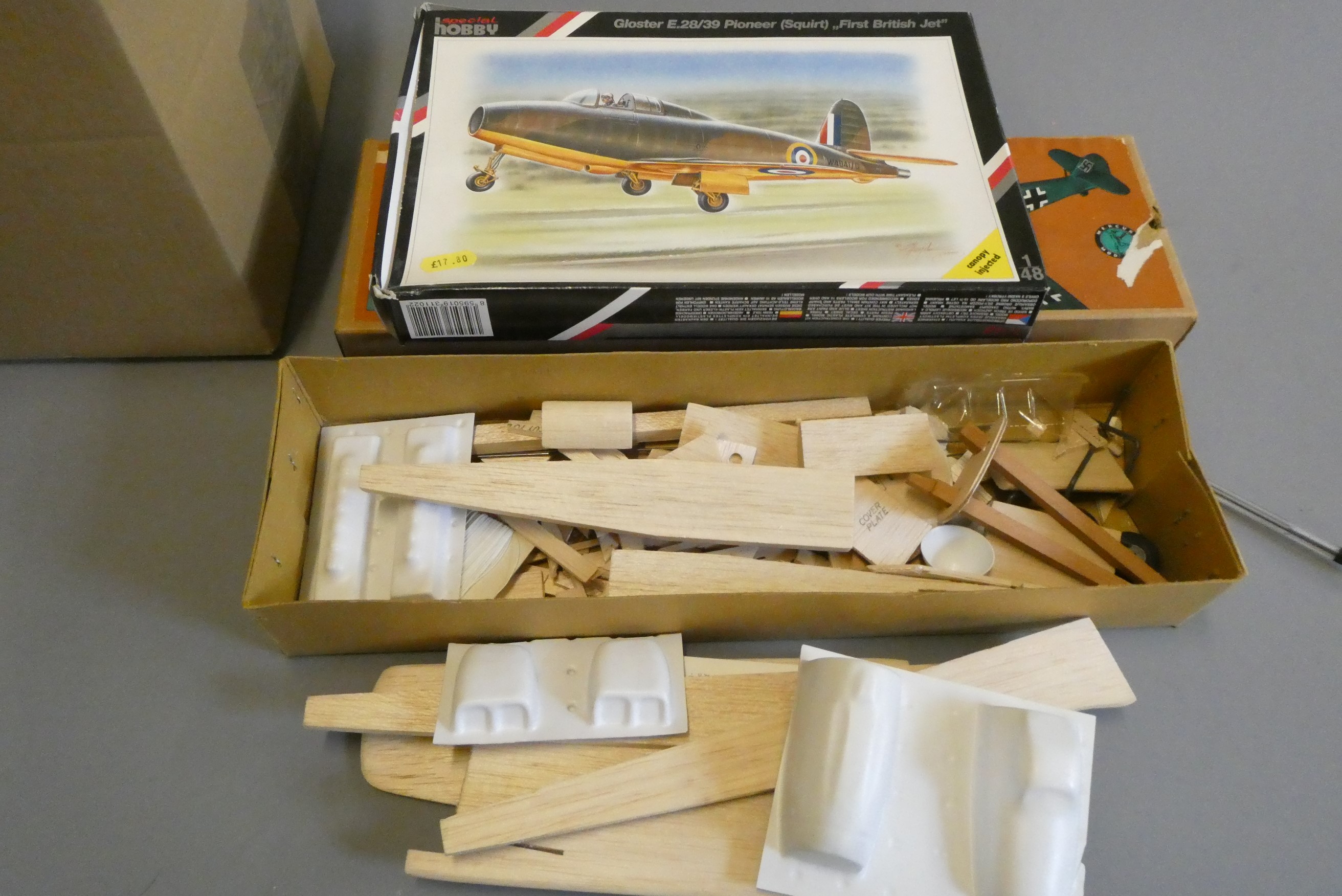 Plastic construction kits by Airfix and Matchbox, aircraft and cars including Mercury balsa ME109 Image