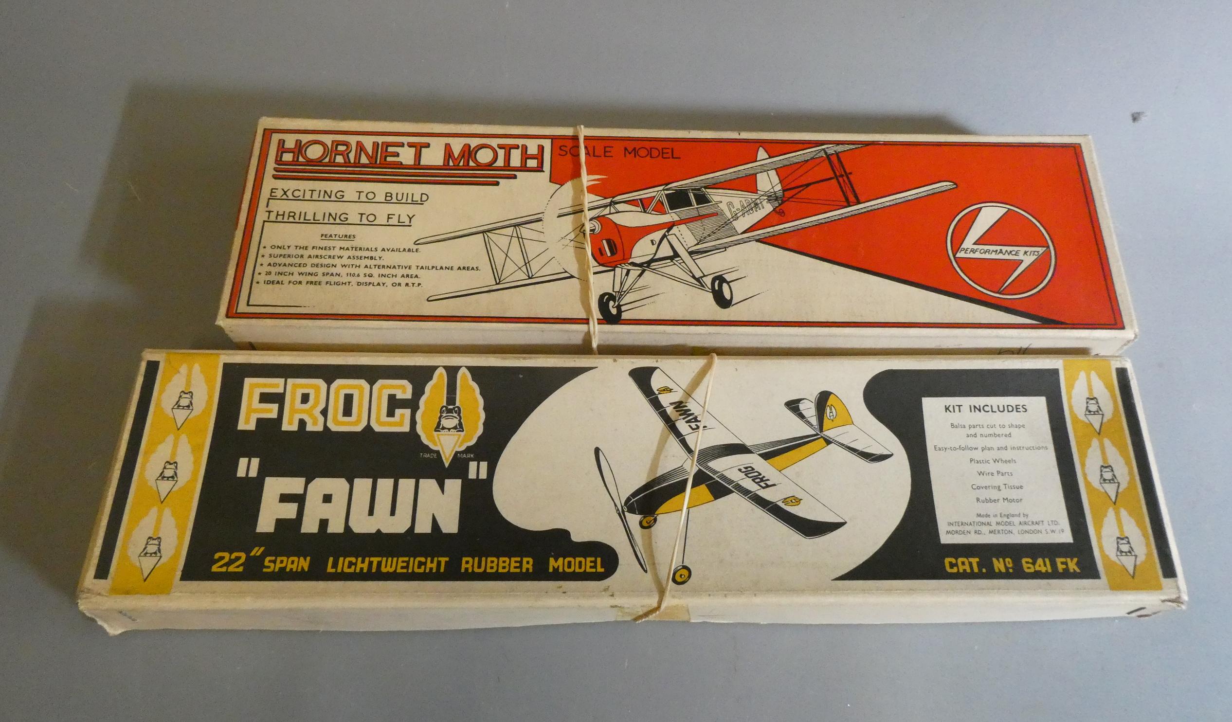 Two small balsa Free Flight aircraft model kits for use with rubber motors, both items boxed, Image