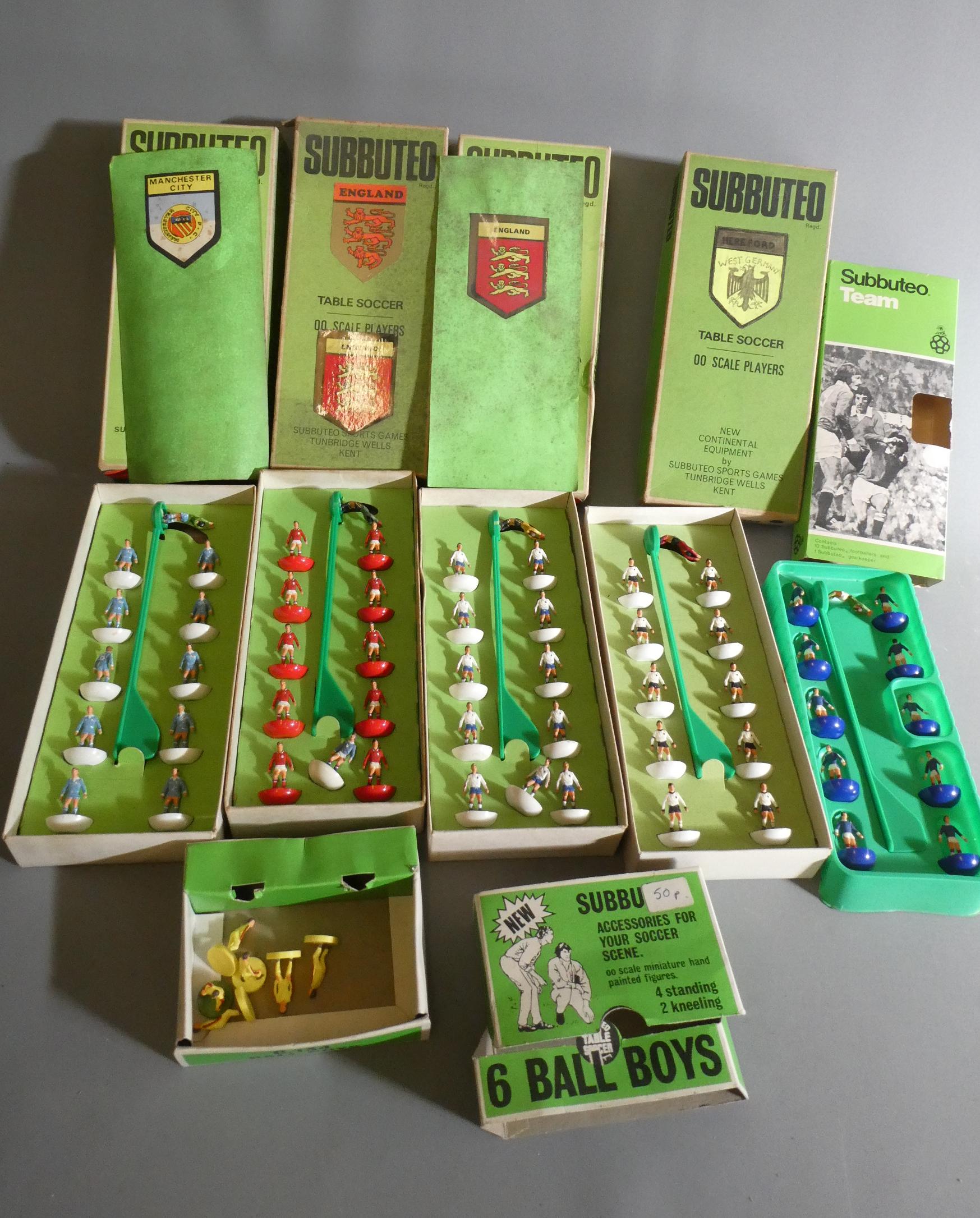 Early Subbuteo football teams and accessories including two England 1966 world cup teams Image