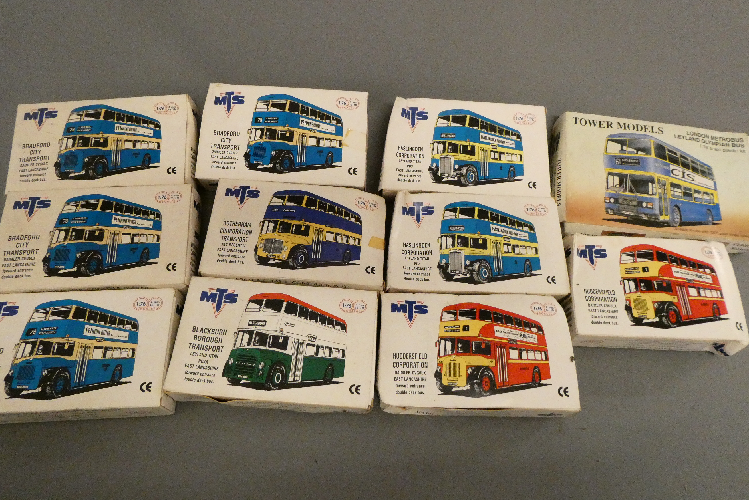 Eleven plastic model bus kits by MTS, all 1:76 scale, boxed, good, unchecked for completeness (Est. Image
