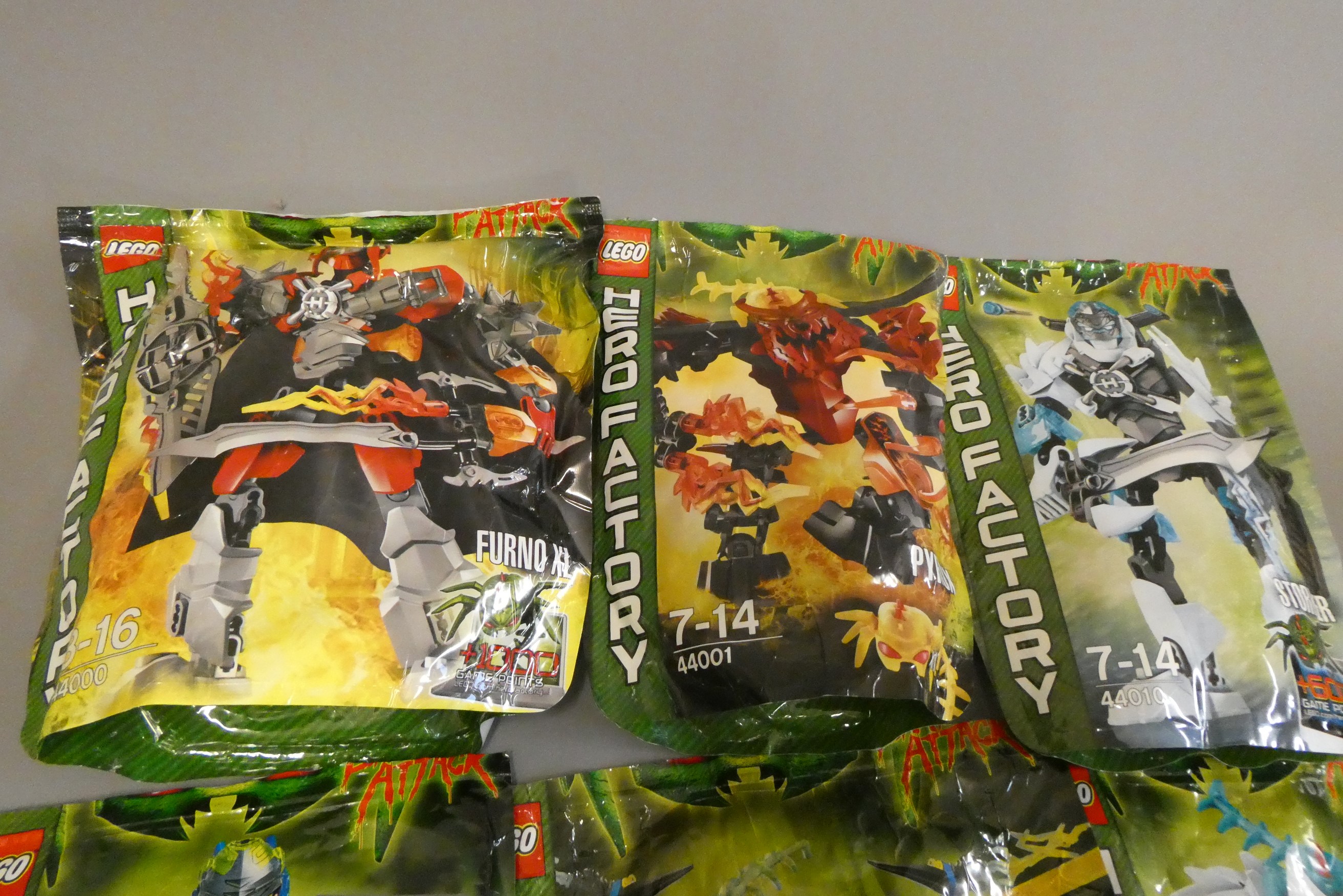 A collection of 10x Lego Hero Factory 'Brain Attack' collection bagged characters to include; Frost Image