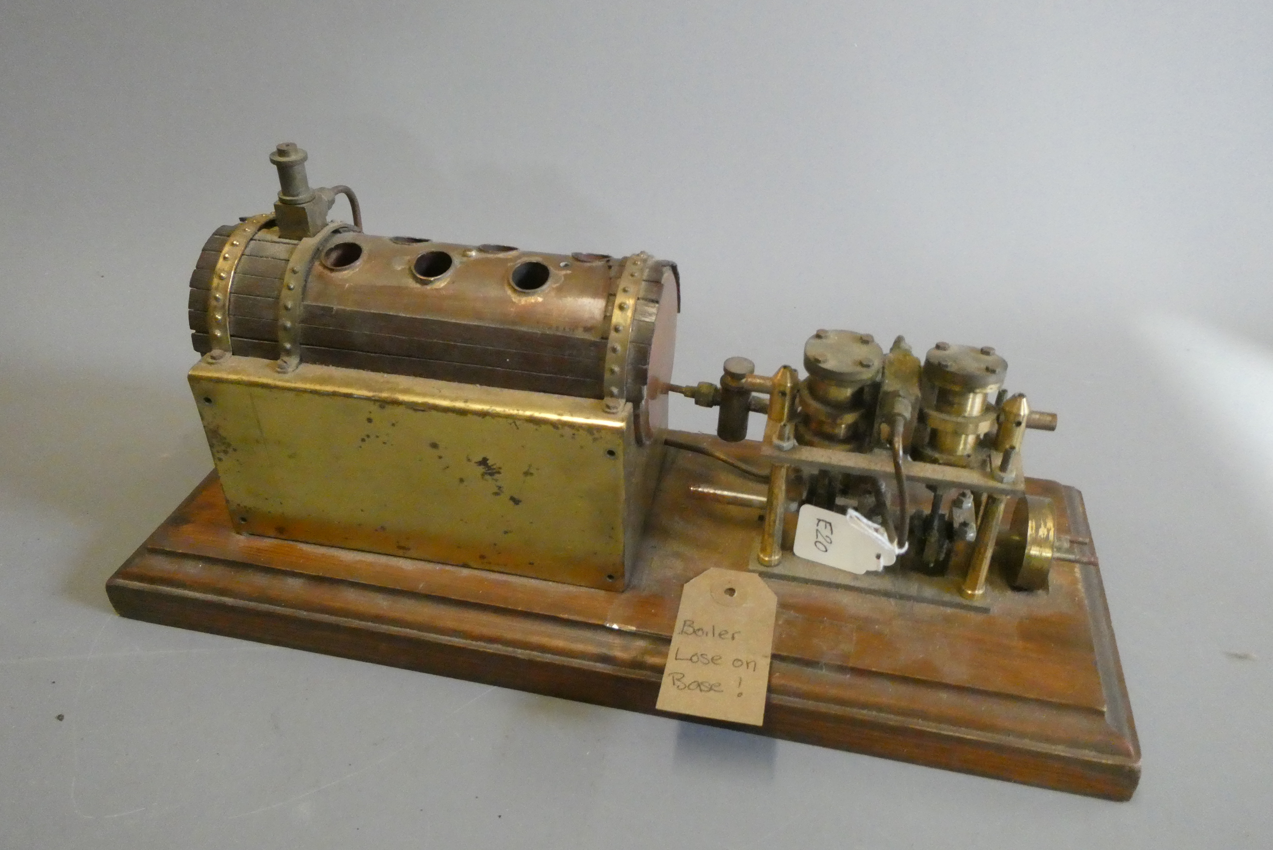 Brass twin cylinder boat engine with copper boiler safety valve, displacement lubricator and twin Image