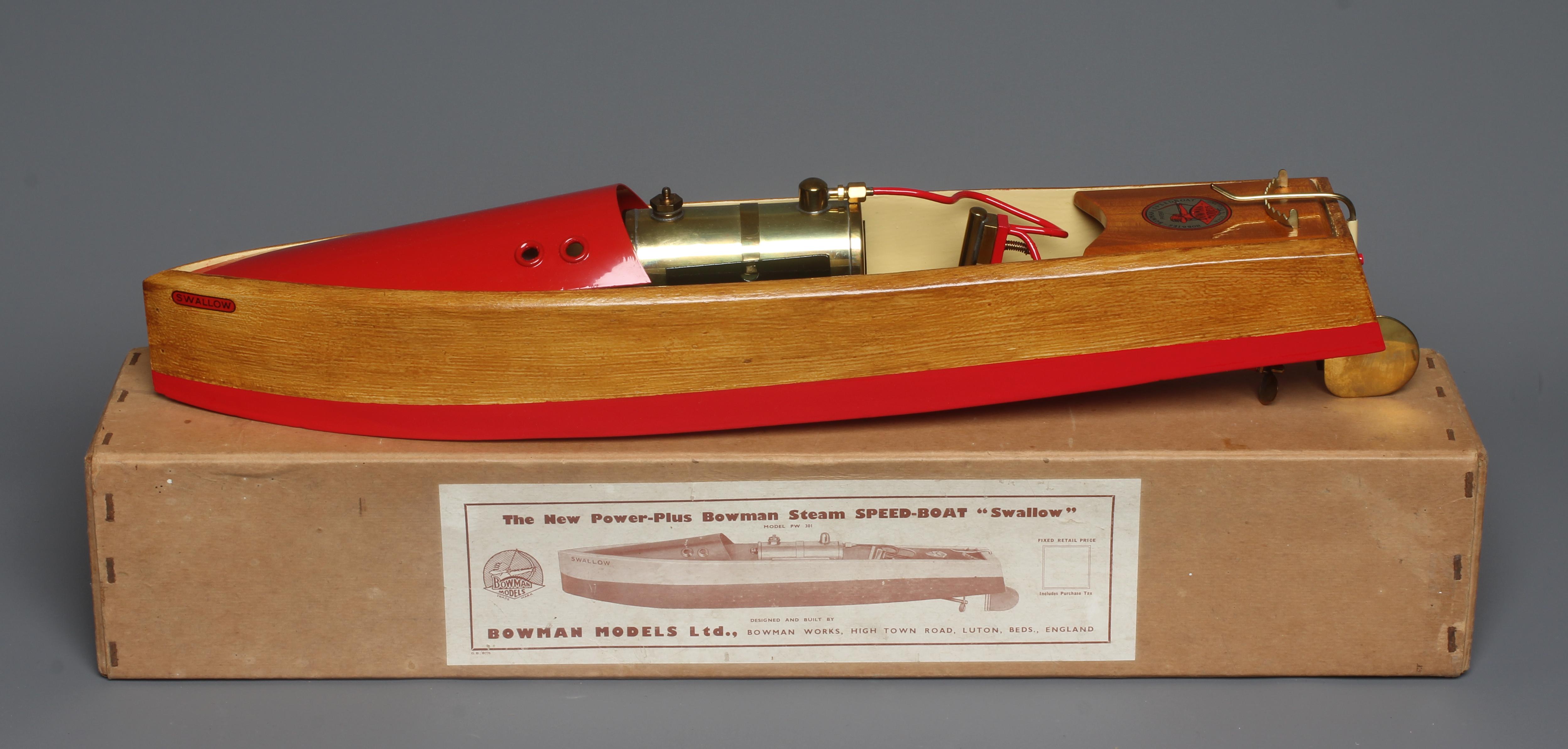 Bowman steam boat Swallow with sprit fired single cylinder oscillating engine. This model has been Image