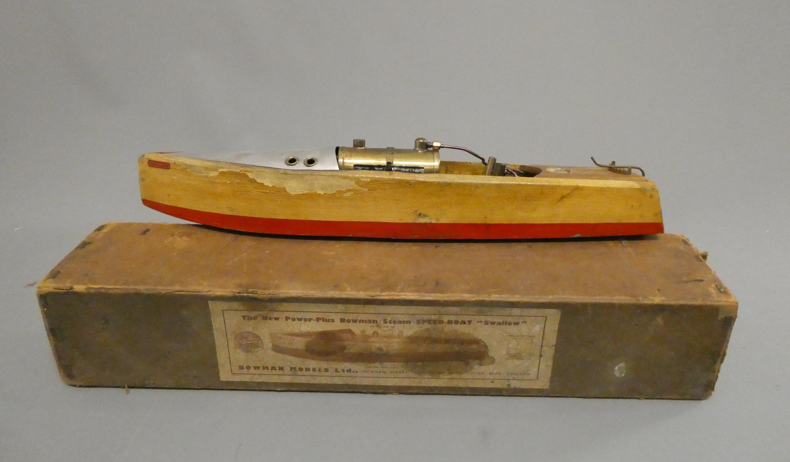 Bowman steam boat Swallow with sprit fired single cylinder oscillating engine, well used model in Image