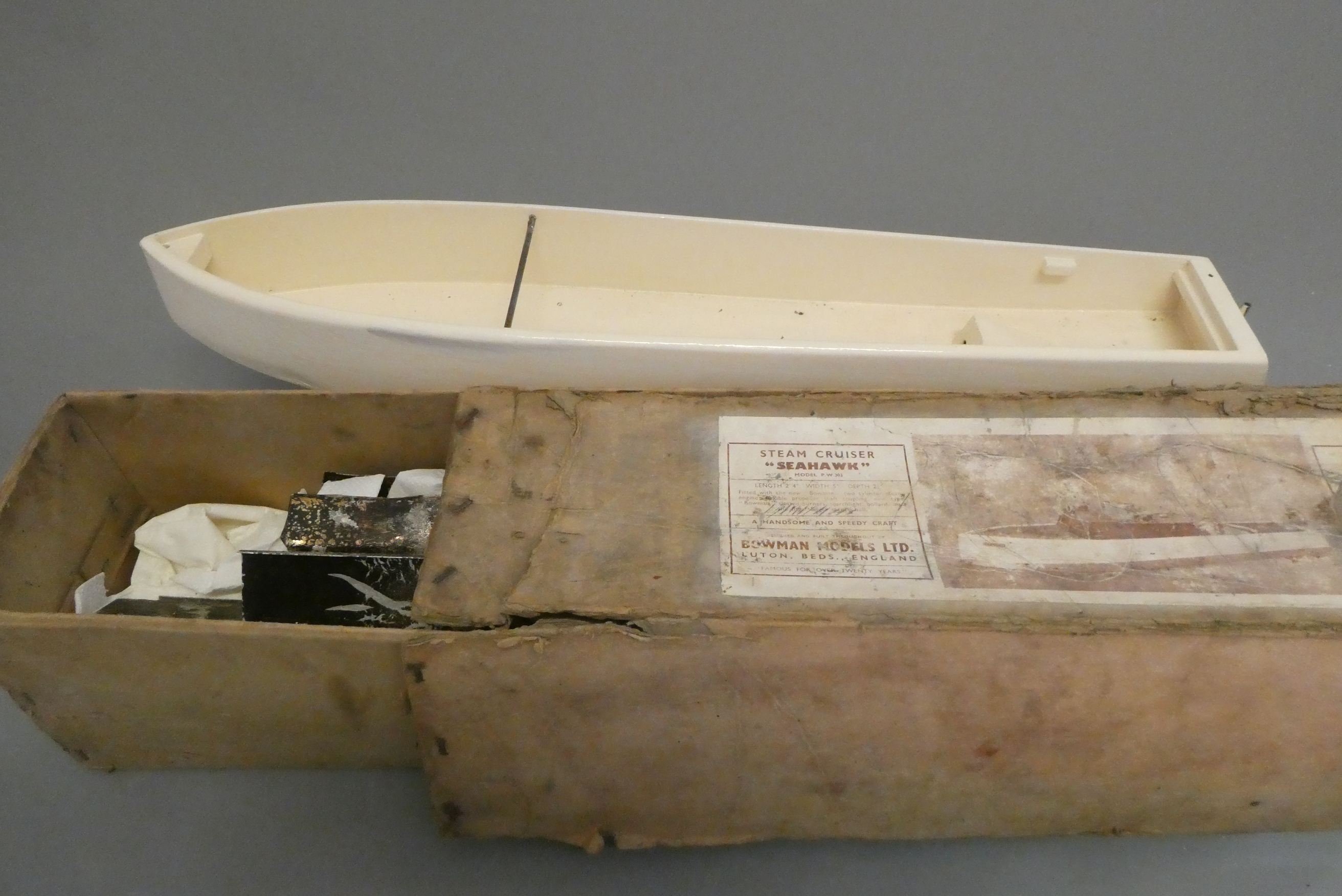 Bowman Seahawk steam boat. This model has been disassembled and the hull has been refurbished Image
