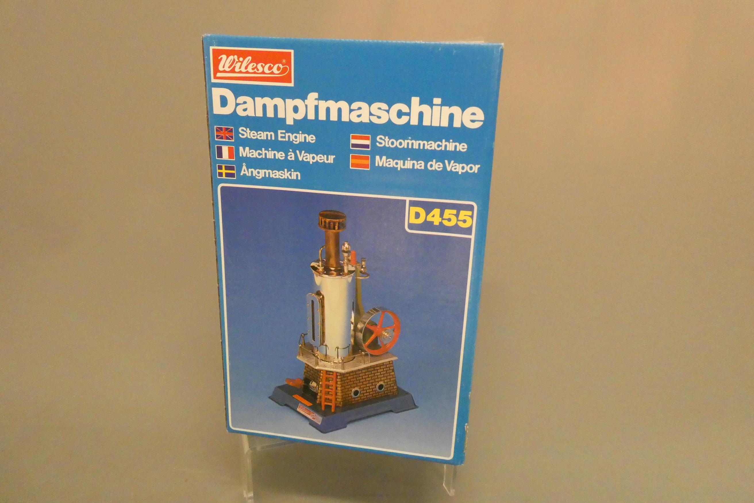 Wilesco D455 vertical steam engine finished in bronze with chrome polished engine parts, boxed, Image