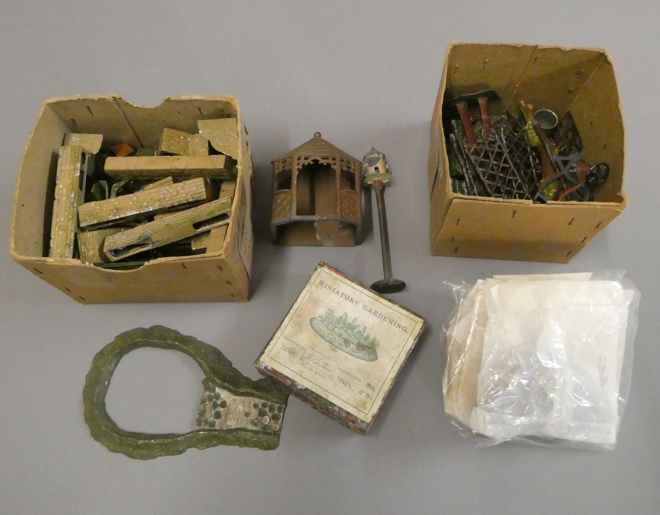 Britains garden items including borders, walls, flowers and garden furnishing, fair to good (Est. Image