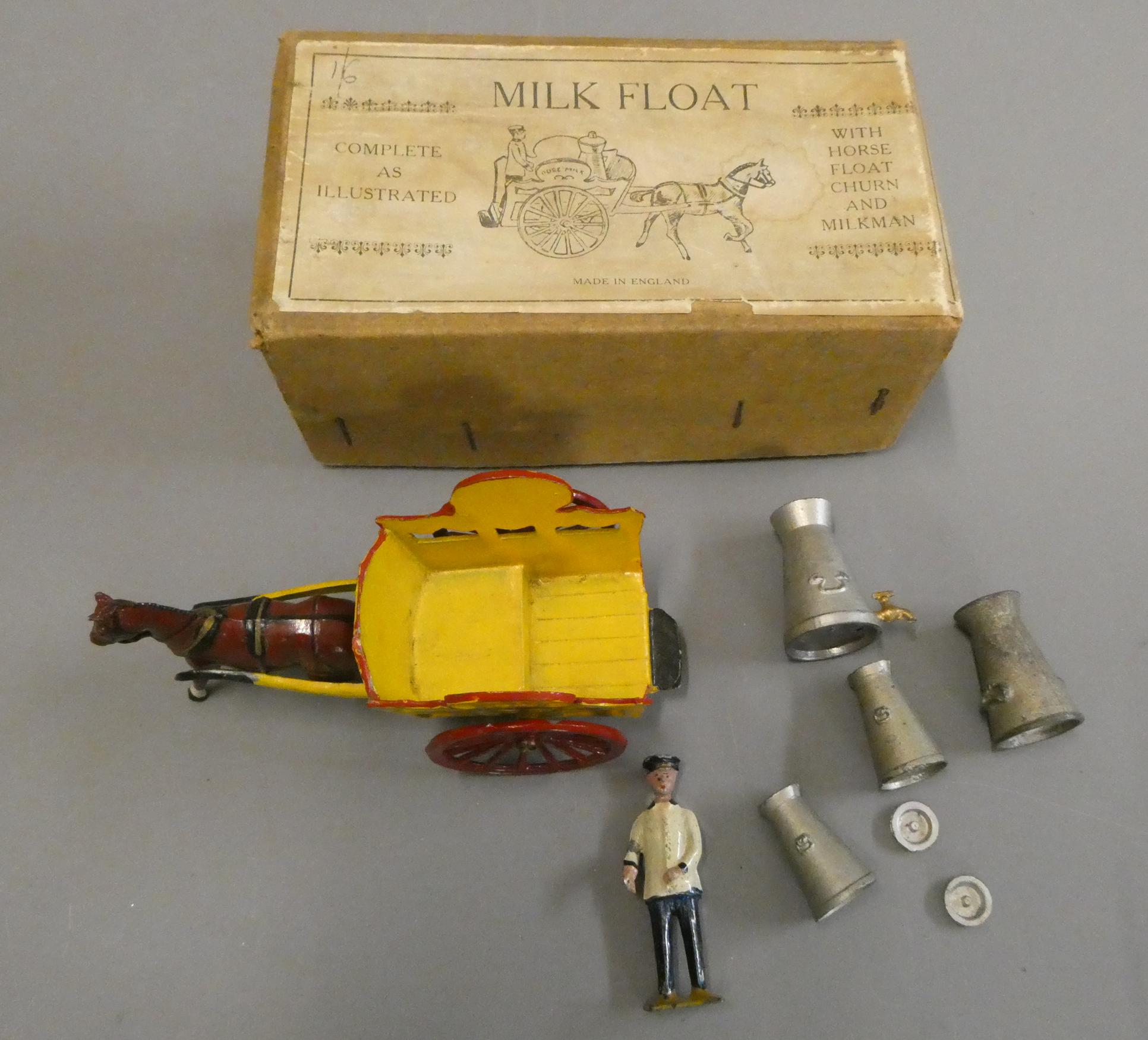 Unidentified lead milk float with horse, milkman and milk churns, boxed, in good condition (Est. Image