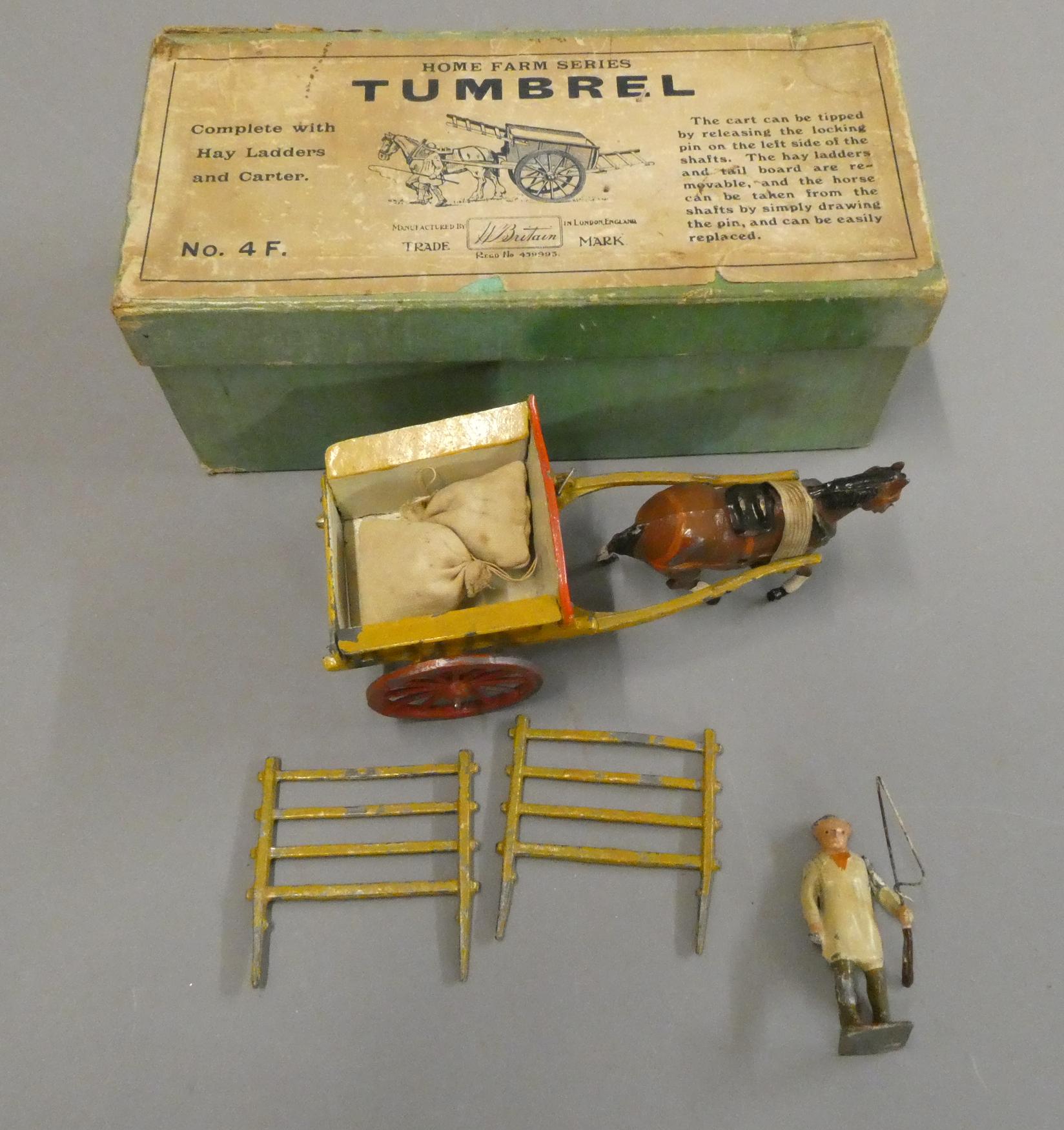 Britains Tumbrel farm cart with horse and farmhand, boxed, good (Est. plus 24% buyer's premium inc. Image