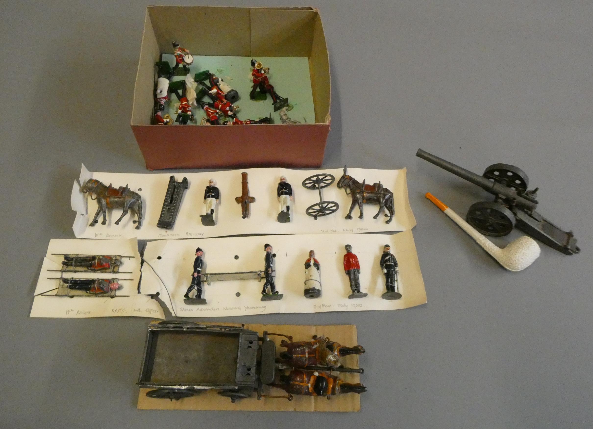 Britains military figures including Nursing Corps, band members, service wagon and naval gun, some Image