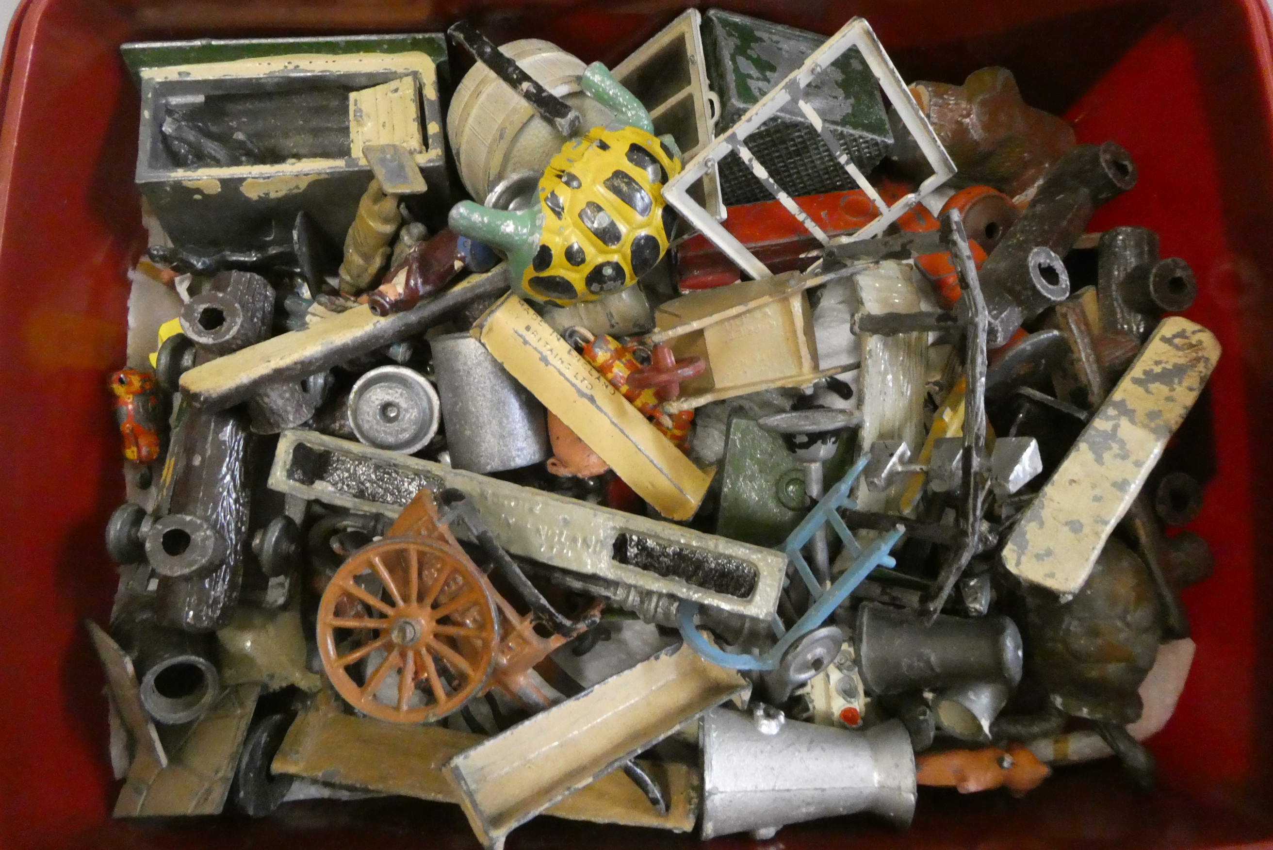 Lead Farm accessories and equipment, various scales and makers, some items damaged or have paint Image