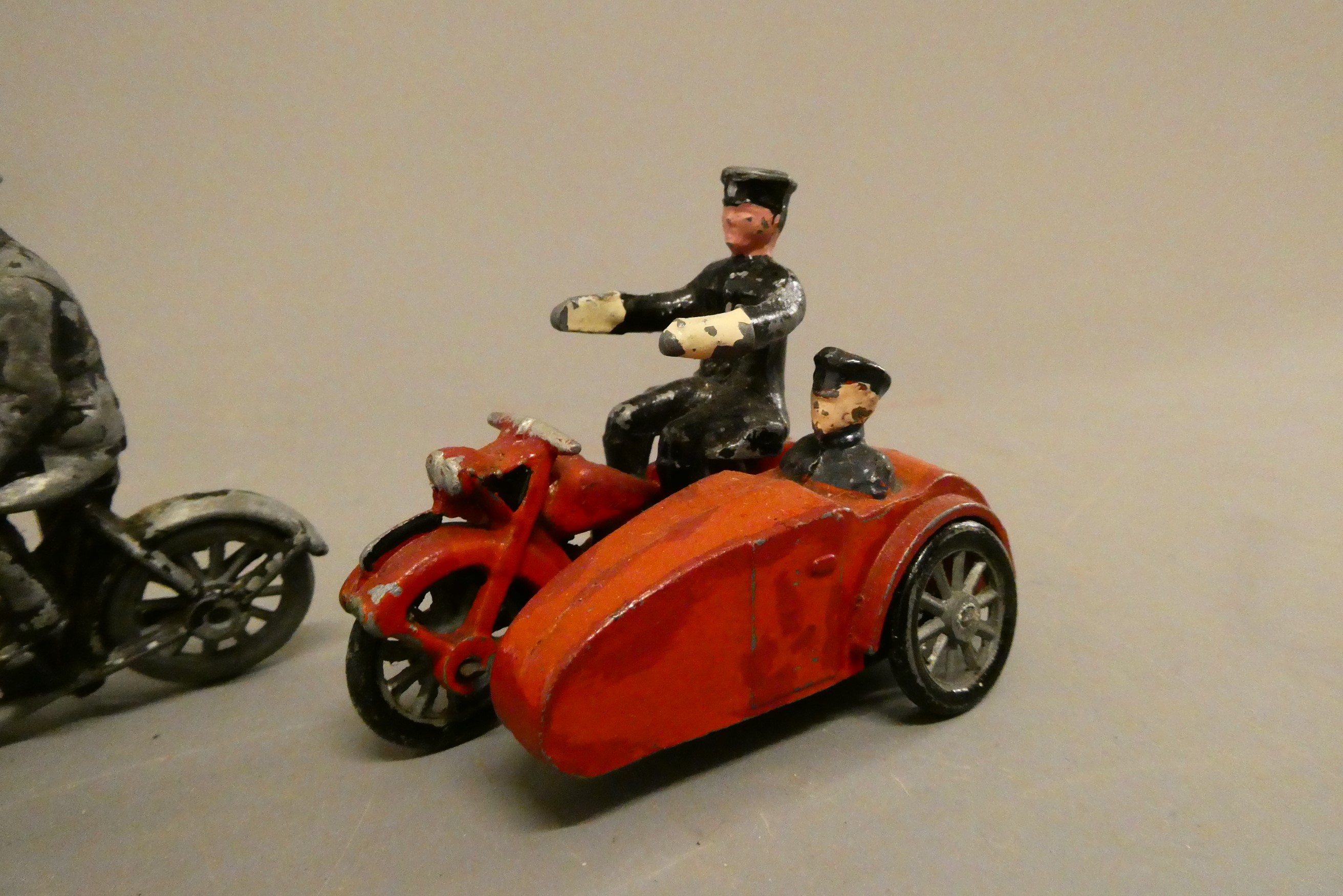 Taylor Barratt ice cream delivery cycle, Timpo tandem with side car and police motorcycle, poor Image