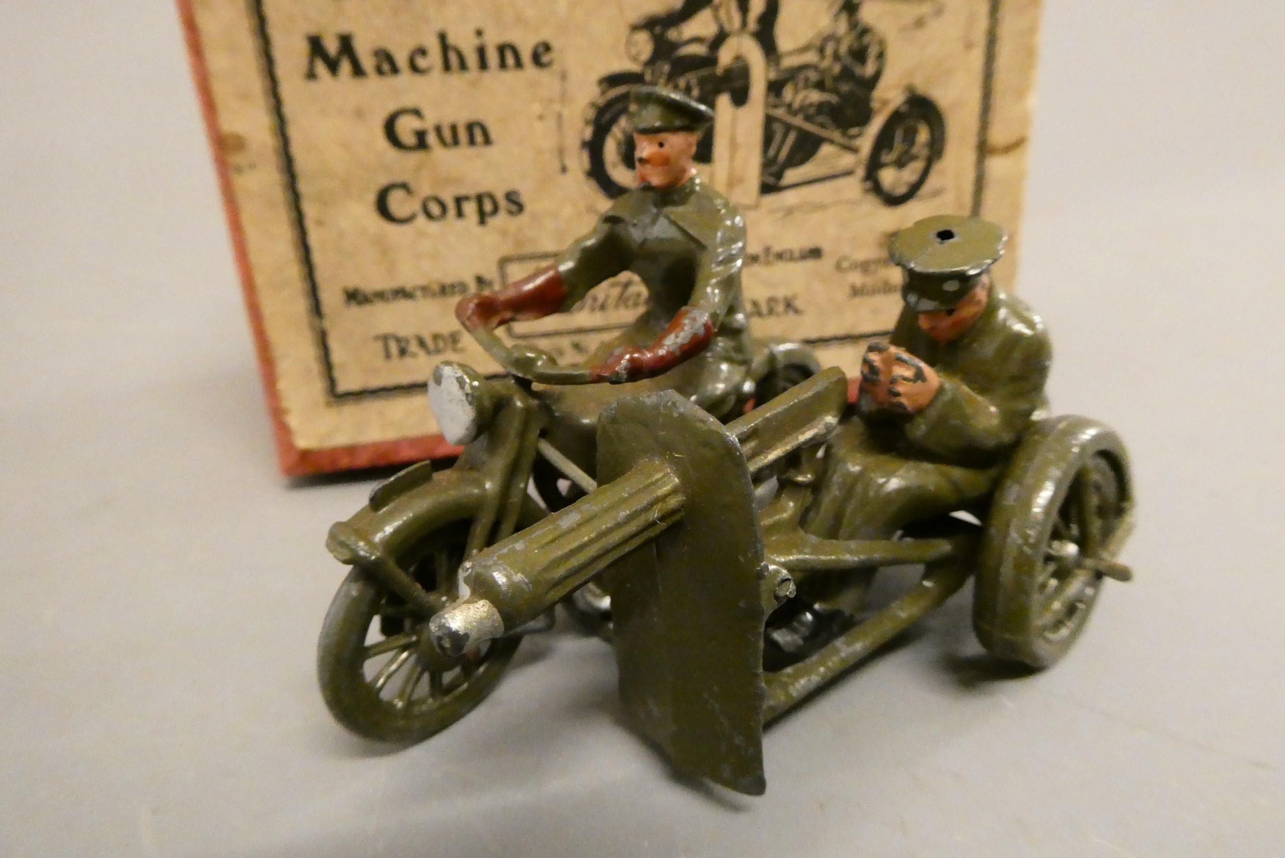 Britains motor machine gun corps motorcycle and gunner, boxed, fair (Est. plus 24% buyer's premium Image