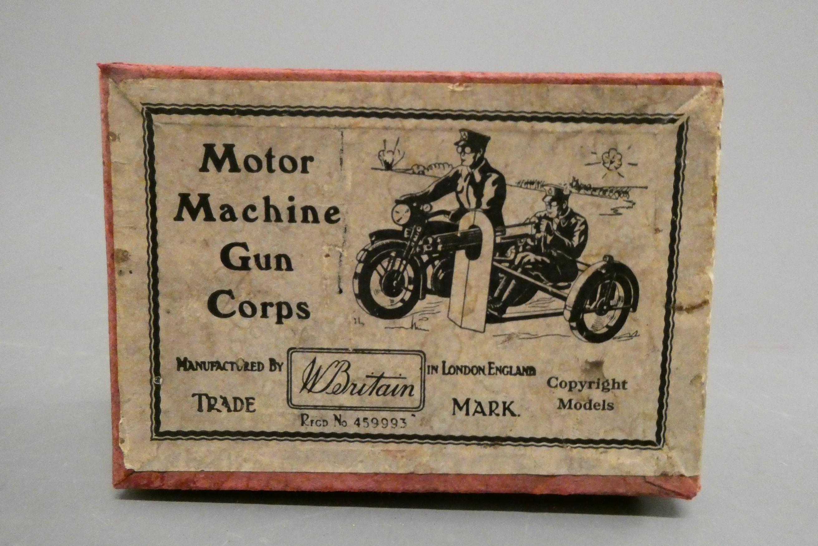 Britains motor machine gun corps motorcycle and gunner, boxed, fair (Est. plus 24% buyer's premium Image