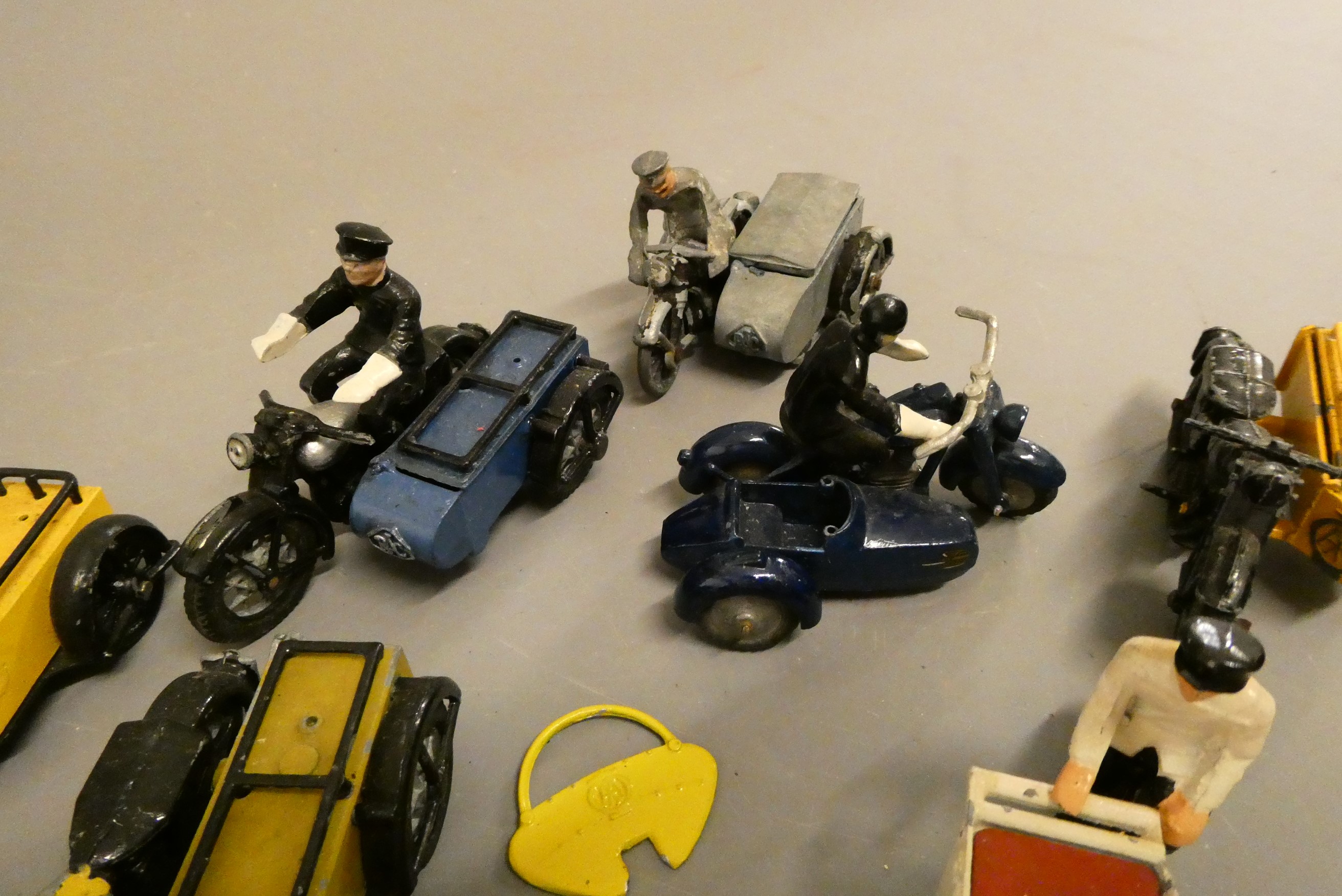 Ten lead cast motorcycle models including AA motorcycle and sidecar Image