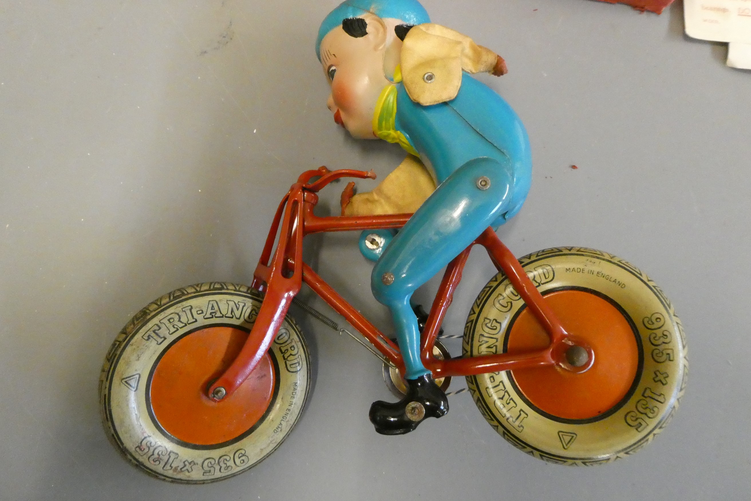 Tri-ang Giro Cycle, boxed with instruction sheets and packing. Some age wear, rubber hands fatigued, Image
