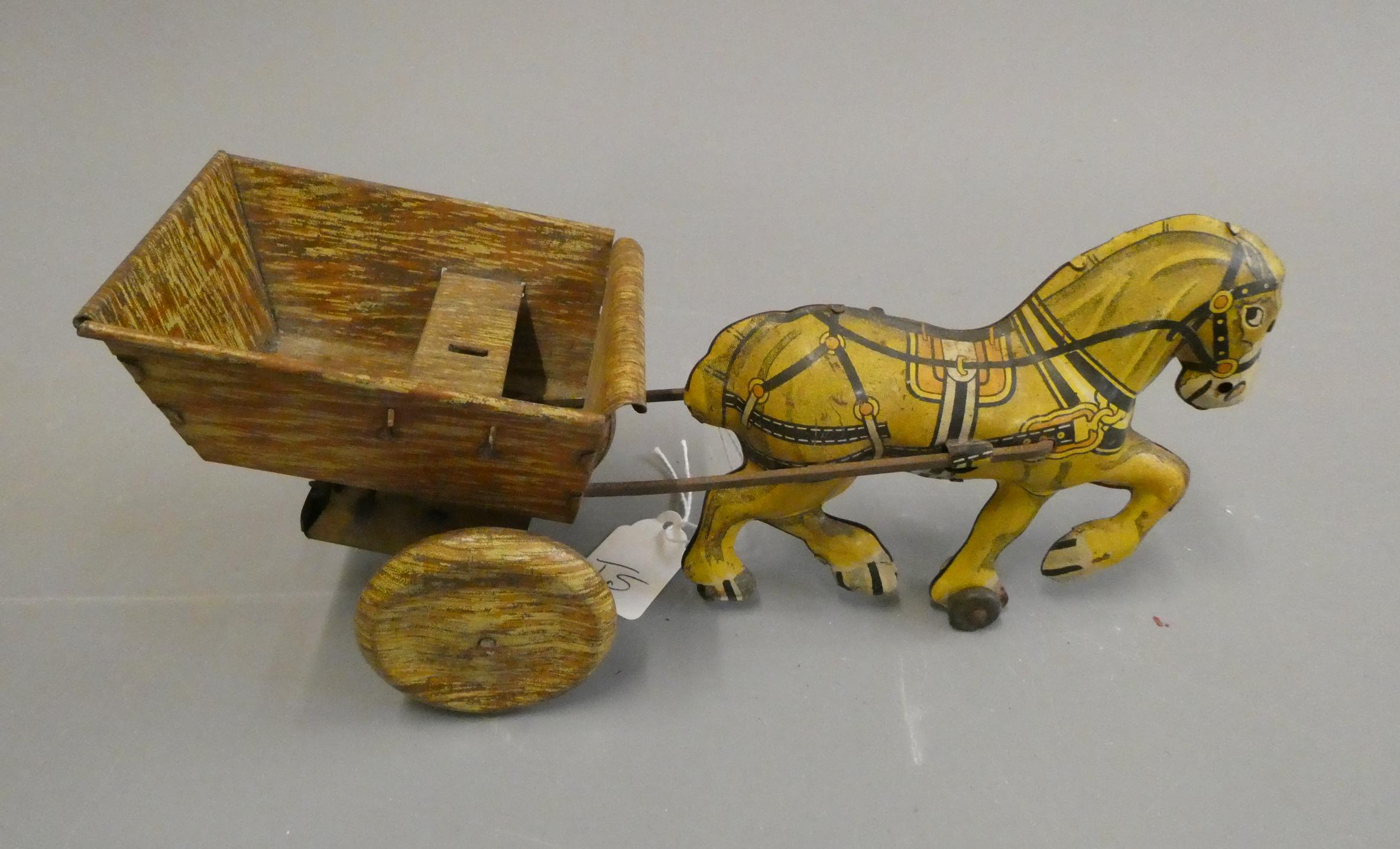 MARX Great Britain clockwork horse and cart, driver missing, motor has been put back on the wrong Image