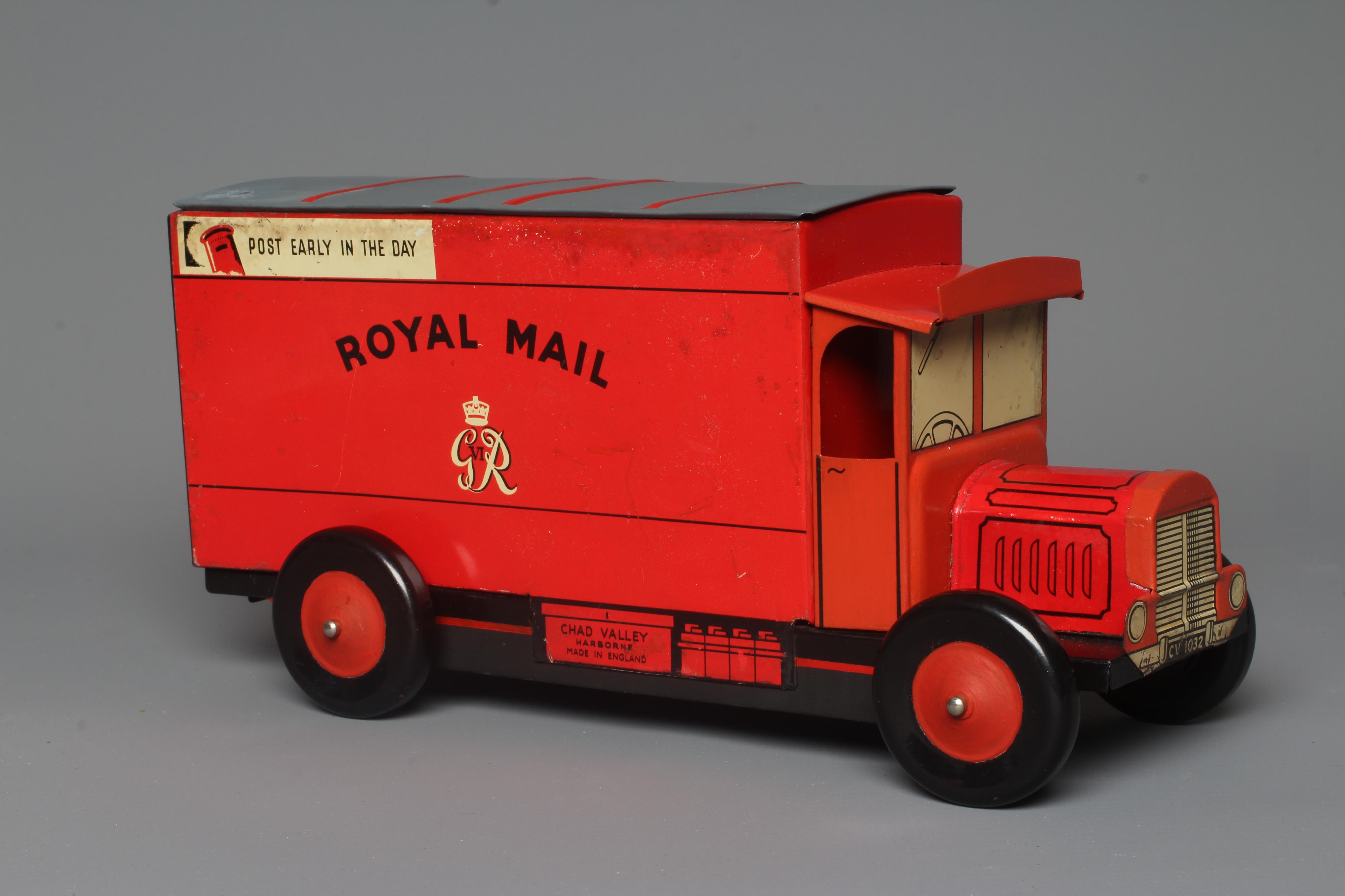 Chad Valley clockwork Royal Mail delivery van G.R.VI post early in the day to one side Image