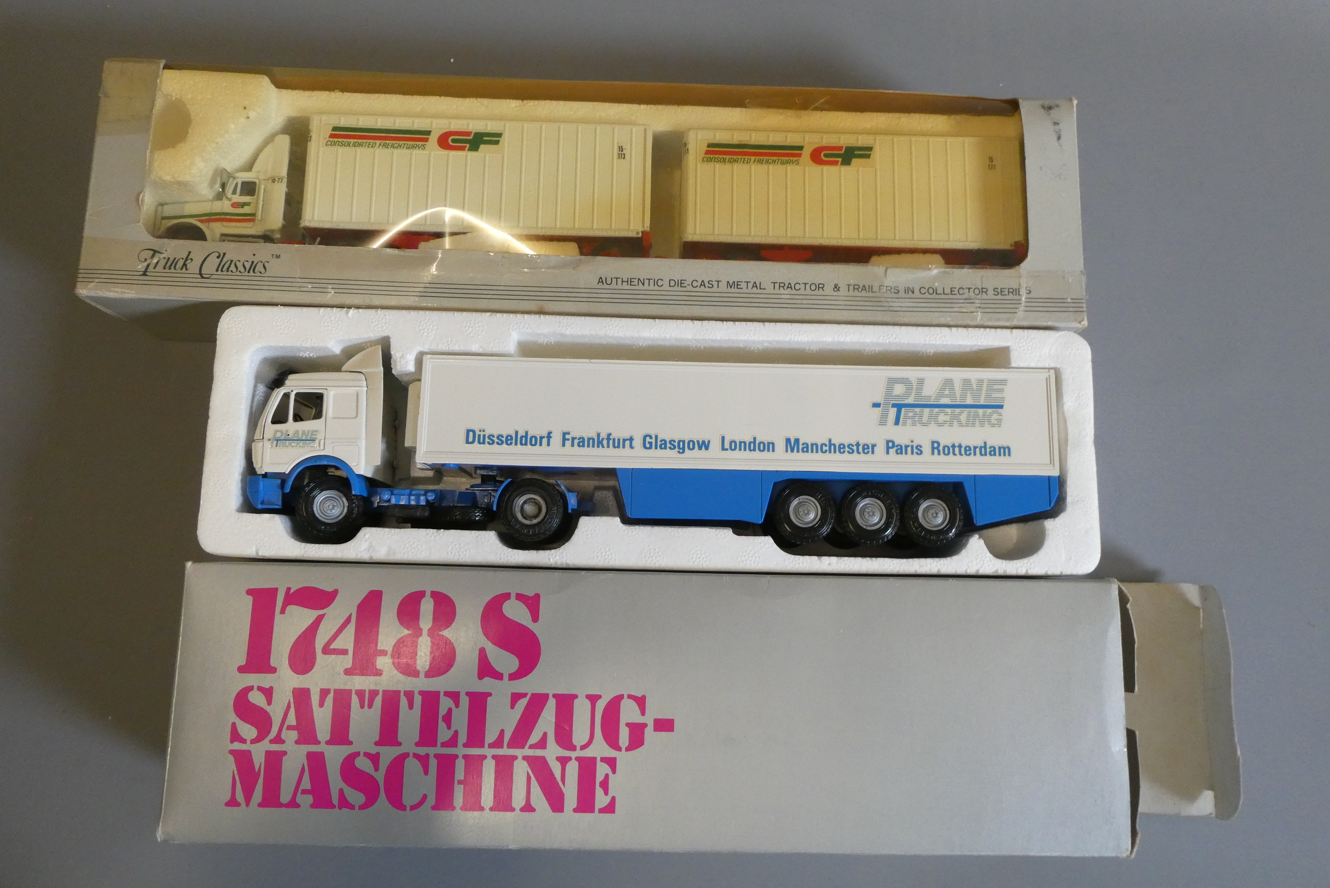 Two late issue artic lorries, Plane Trucking Co. and C.F Freight, both items boxed, excellent (Est. Image