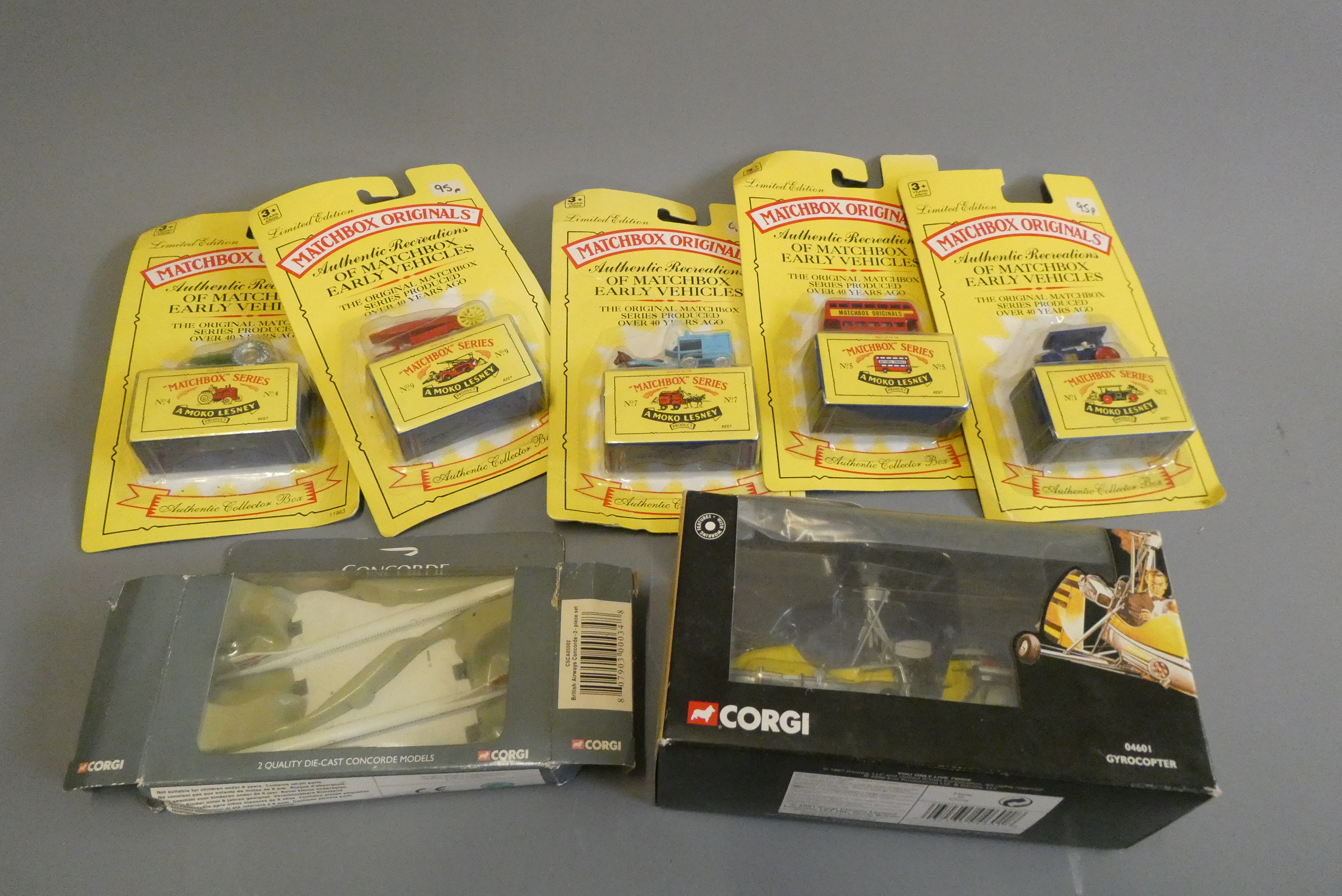 Late issue diecast models including Matchbox recreations, Corgi Concorde and Auto Giro, boxed, good Image