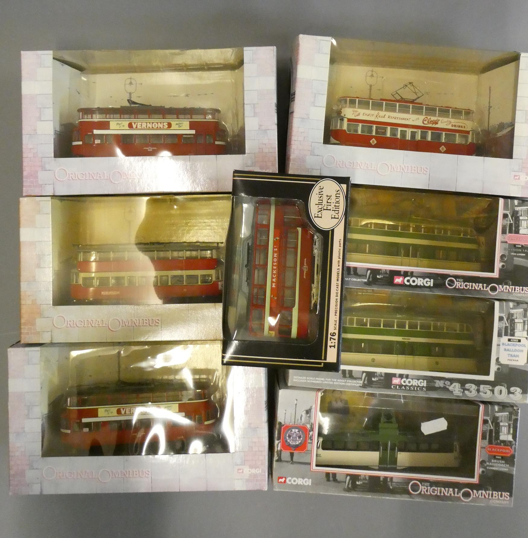 Eight diecast British tram models by Corgi and EFE. All items boxed, excellent (Est. plus 24% Image