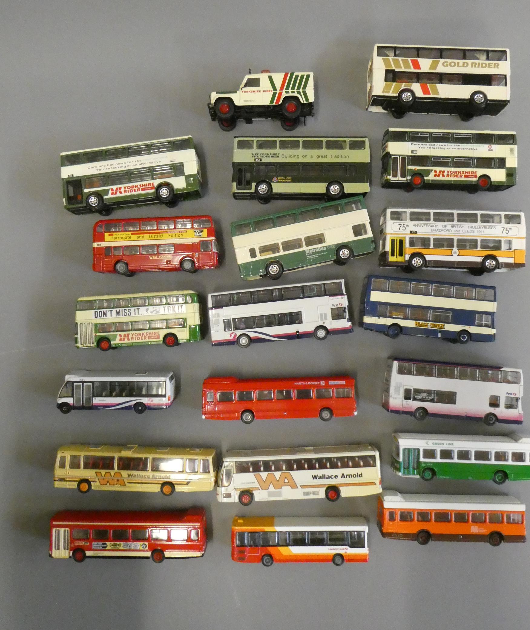 Unboxed diecast bus models by Corgi and others, most models of modern bus prototypes. Good to Image