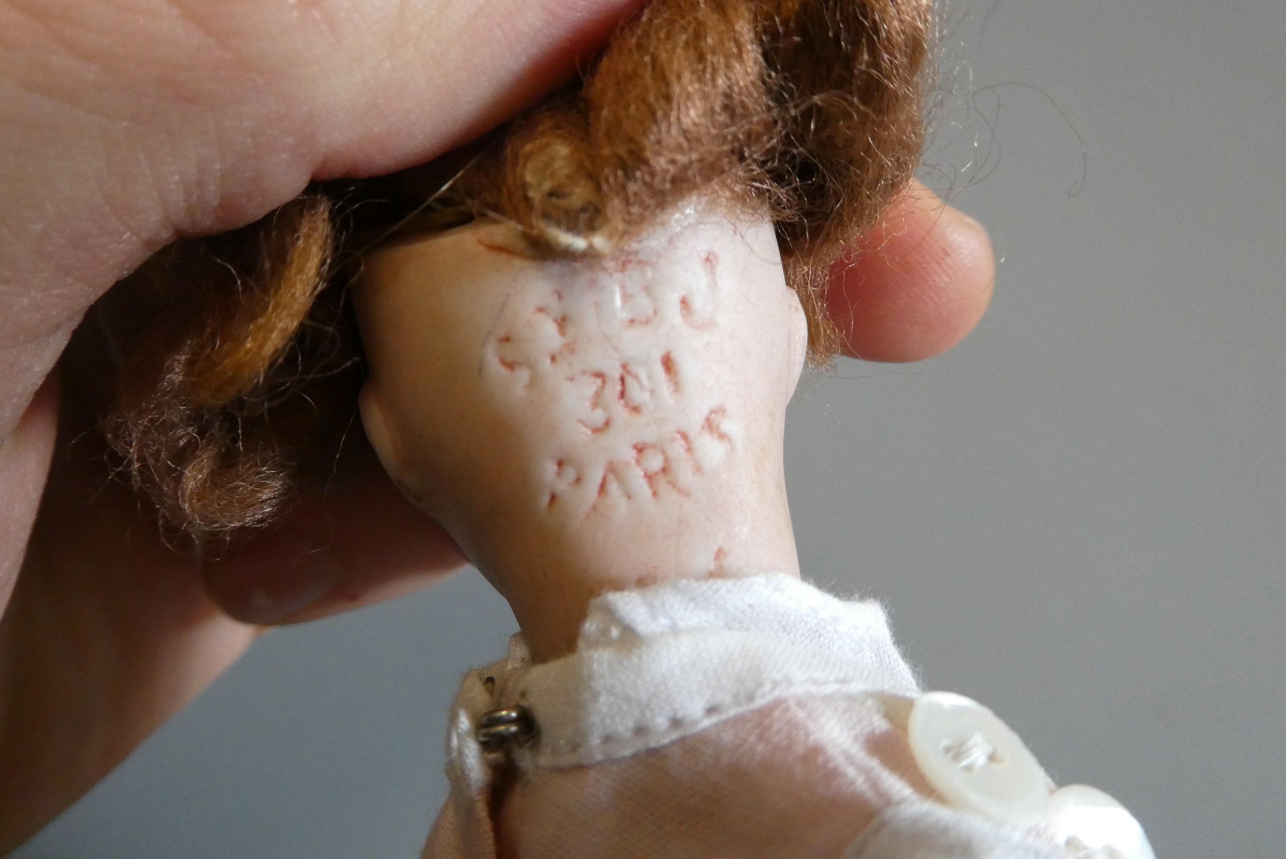 Two small SFBJ bisque socket head dolls Image