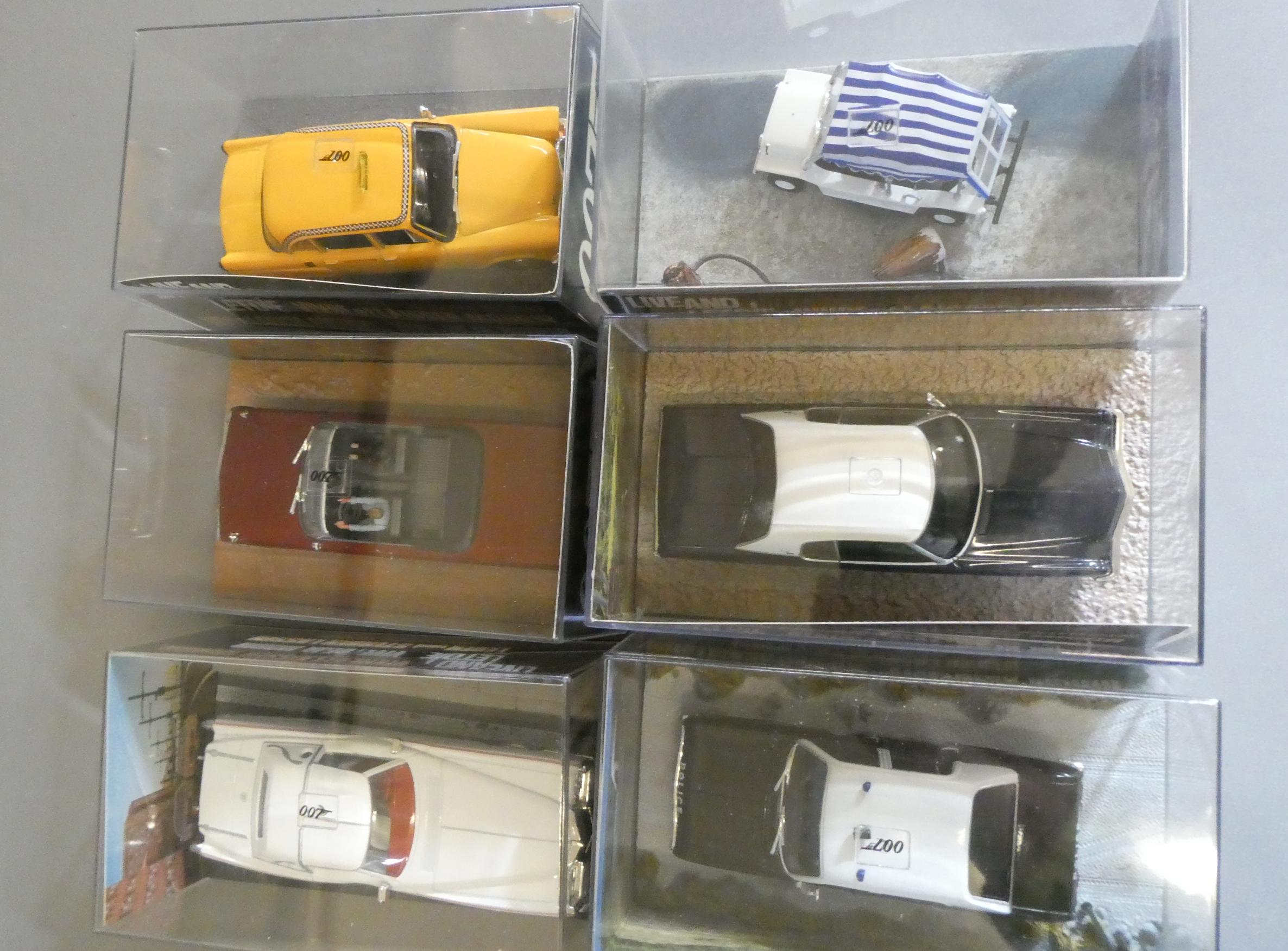 Six Eaglemoss James Bond Live and Let Die vehicles comprising Checker Taxi, two Chevrolet impala, Image