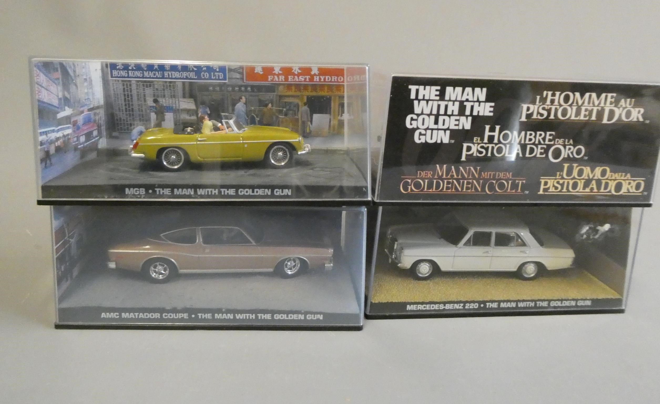 Four Fabbri James Bond The Man with the Golden Gun vehicles comprising MGB Mercedes 220, AMC Hornet Image