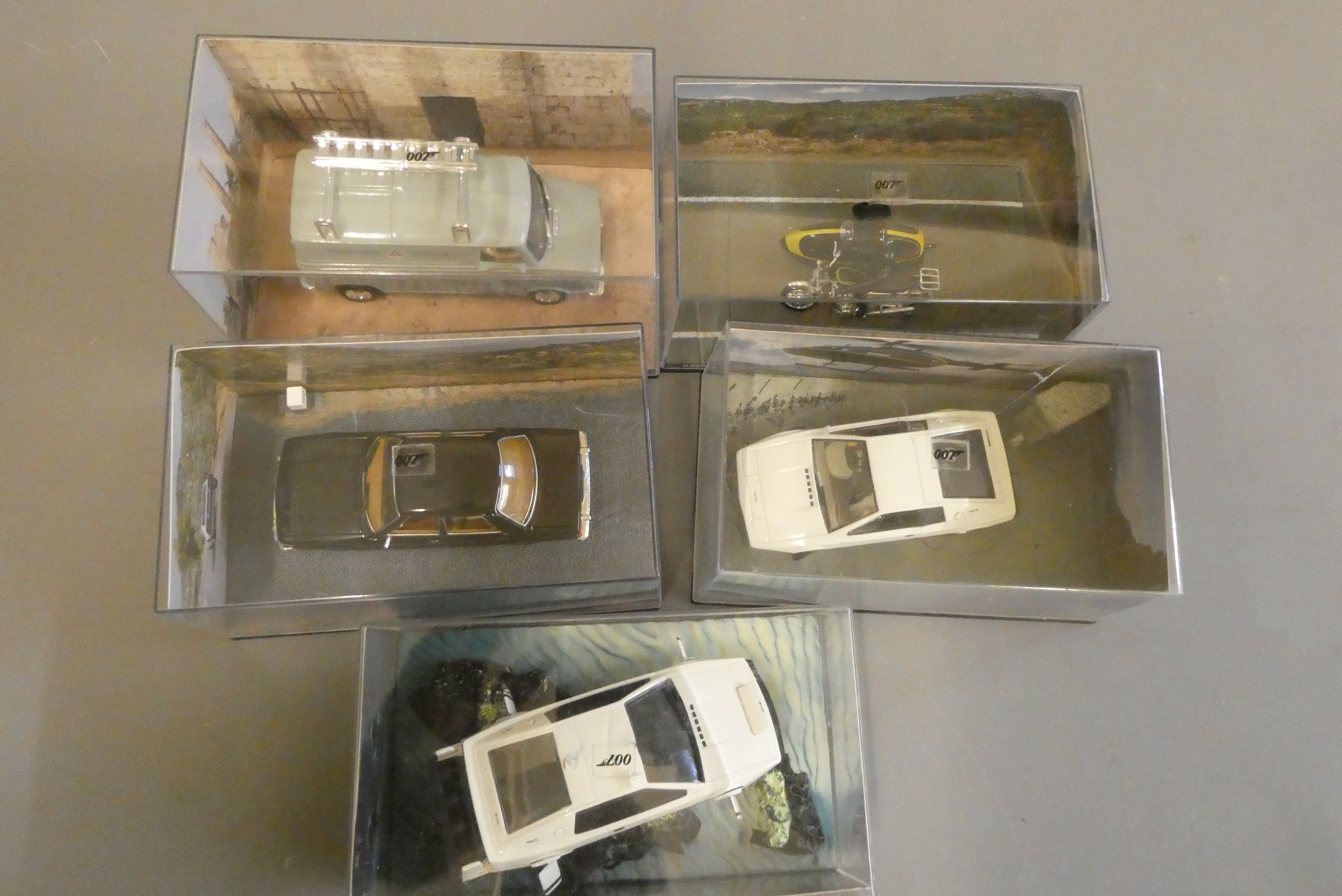 Five Fabbri James Bond and The Spy Who Loved Me vehicles comprising Leyland Sherpa van Image